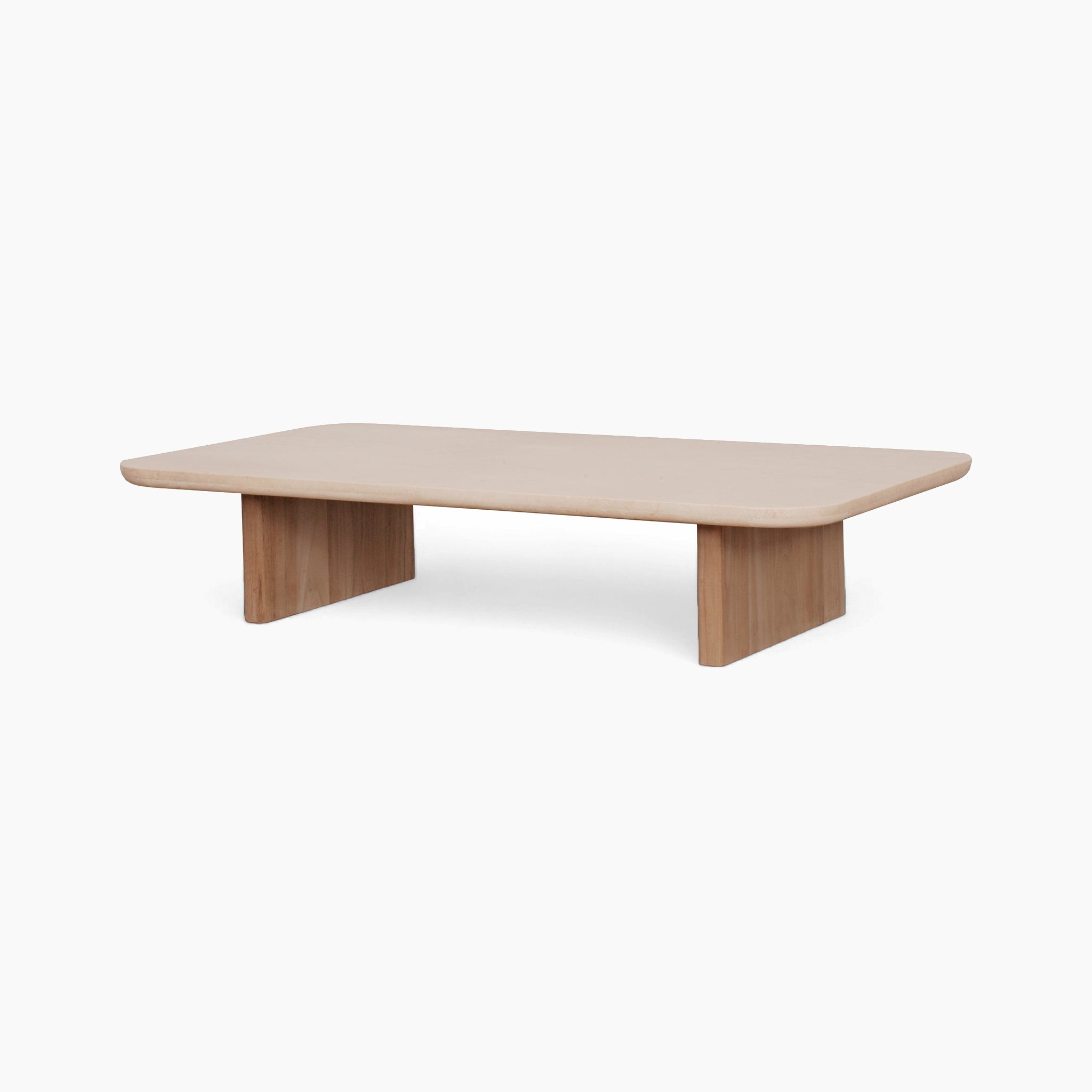 Tivoli Large Corner Set with Marble Coffee Table in Fawn featuring a sleek rectangular design with minimalist block legs, set against a white backdrop.