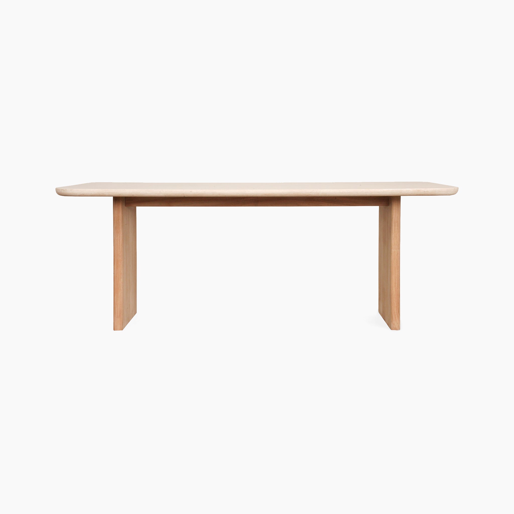 The Tivoli 6 Seat Dining Set includes a minimalist marble dining table in fawn, featuring a rectangular top and clean, straight legs.