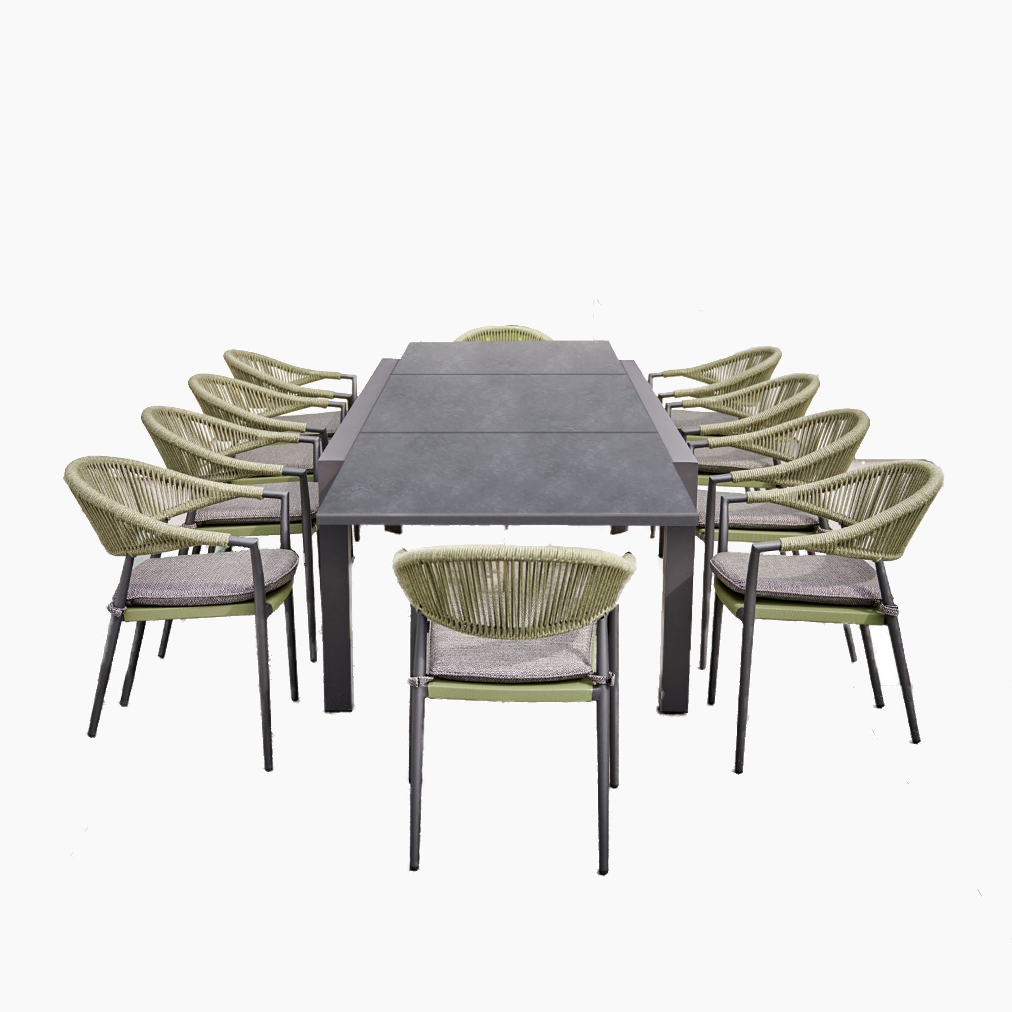 Cloverly 10 Seat Rectangular Extending Dining Set with Ceramic Table in Olive Green