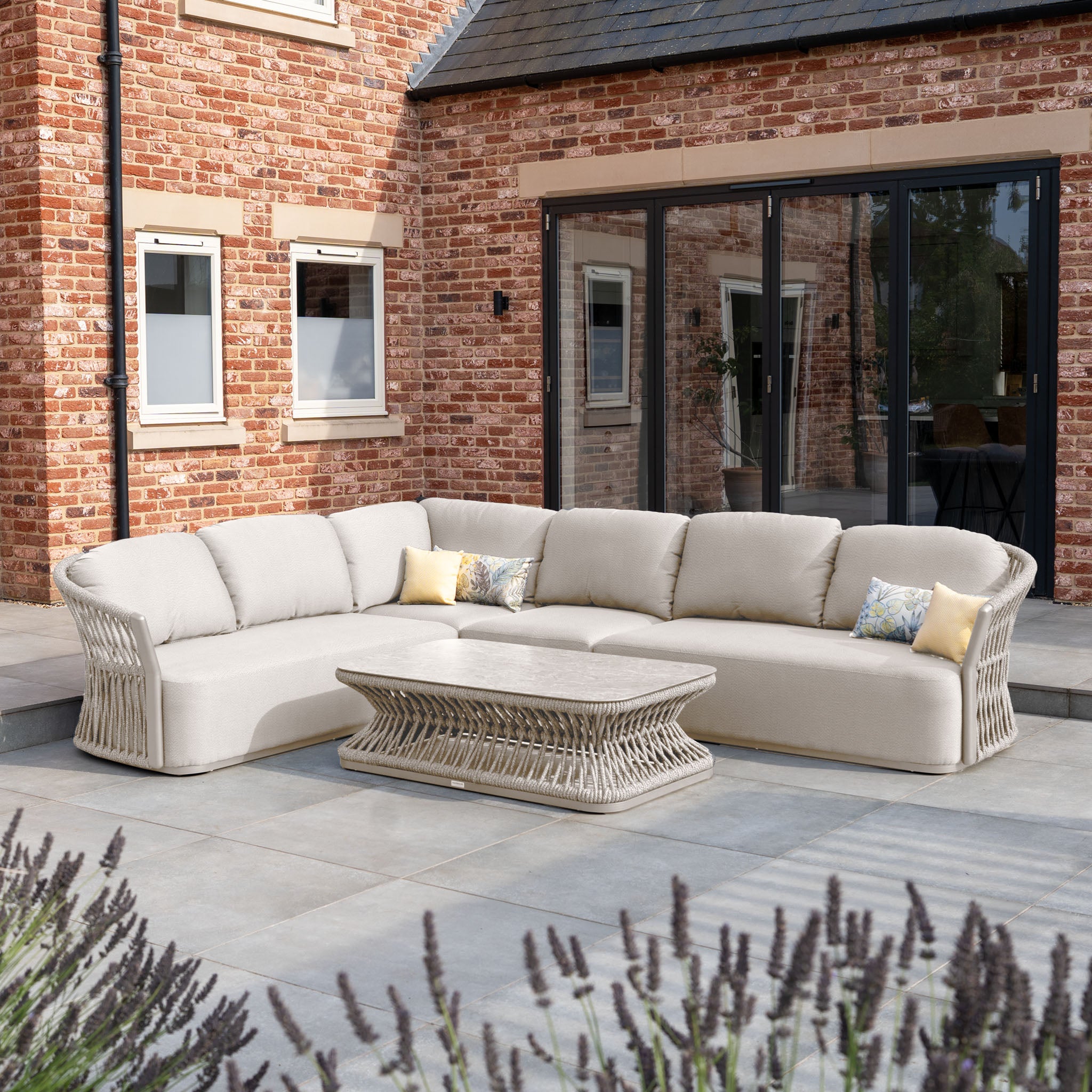 Pello Corner Group Set with Rectangular Coffee Table in Fawn