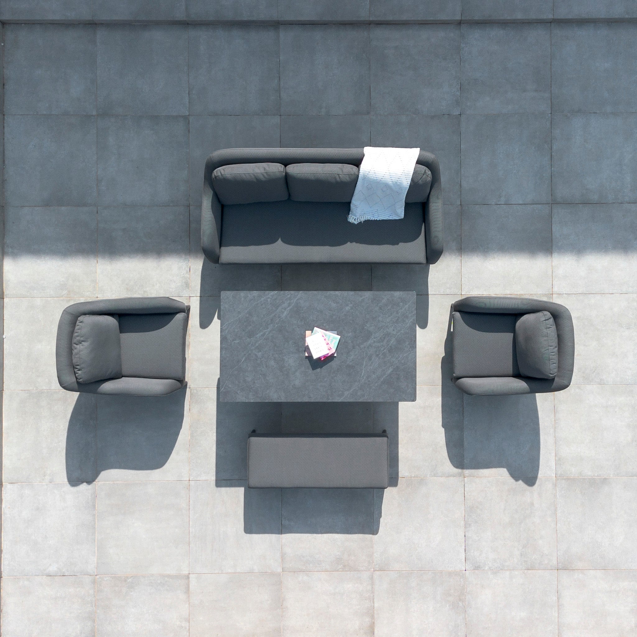 Luna 3 Seat Outdoor Fabric Sofa Set with Rising Table in Grey