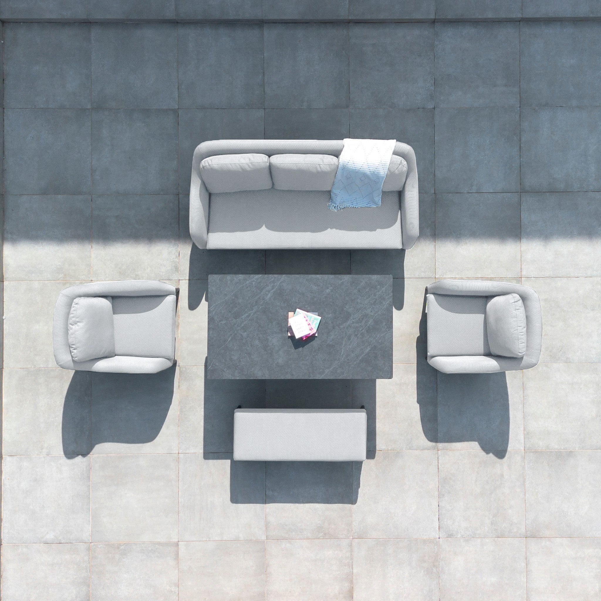Luna 3 Seat Outdoor Fabric Sofa Set with Rising Table in Oyster Grey