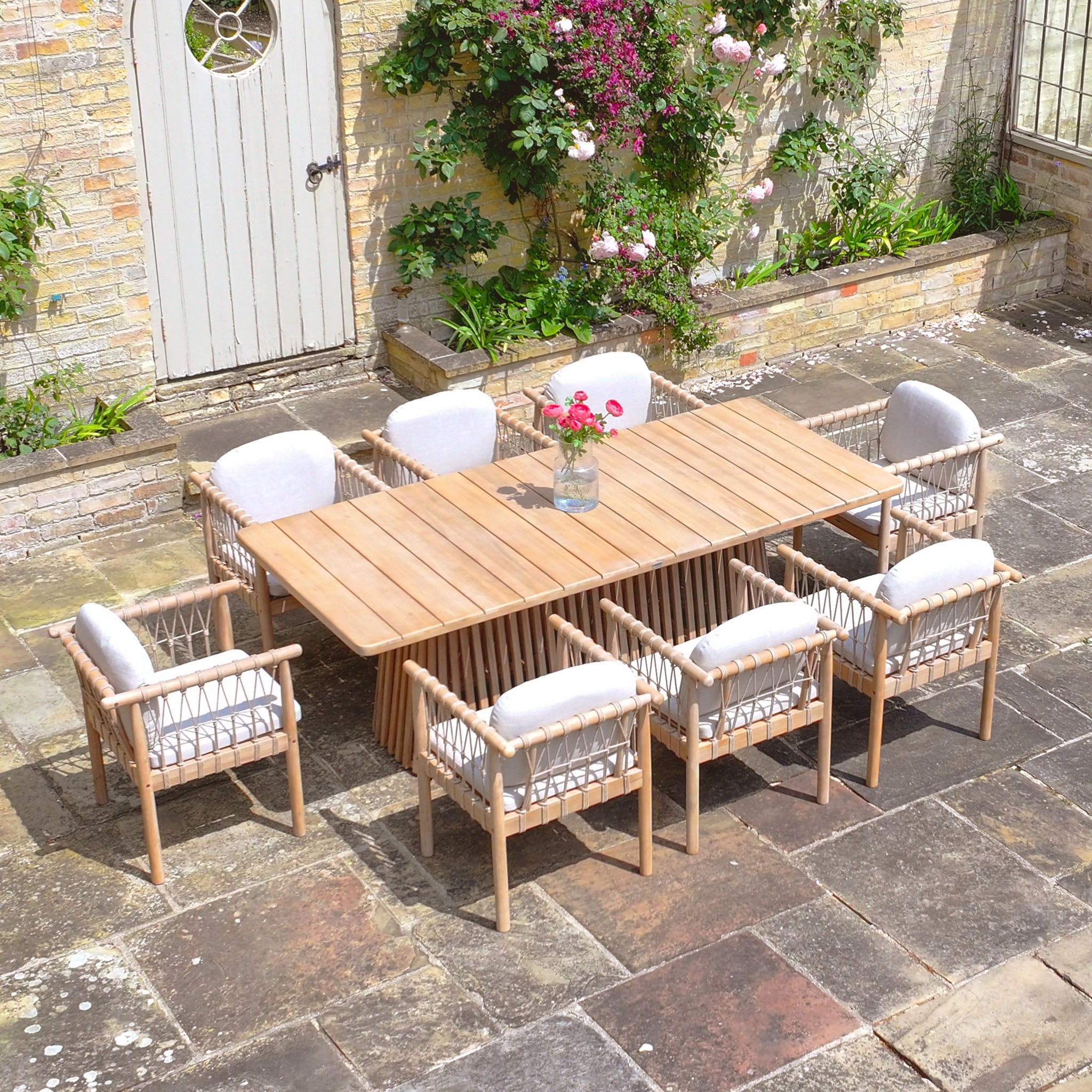 Paia 8 Seat Rectangular Dining Set in Linen (Ex Display)
