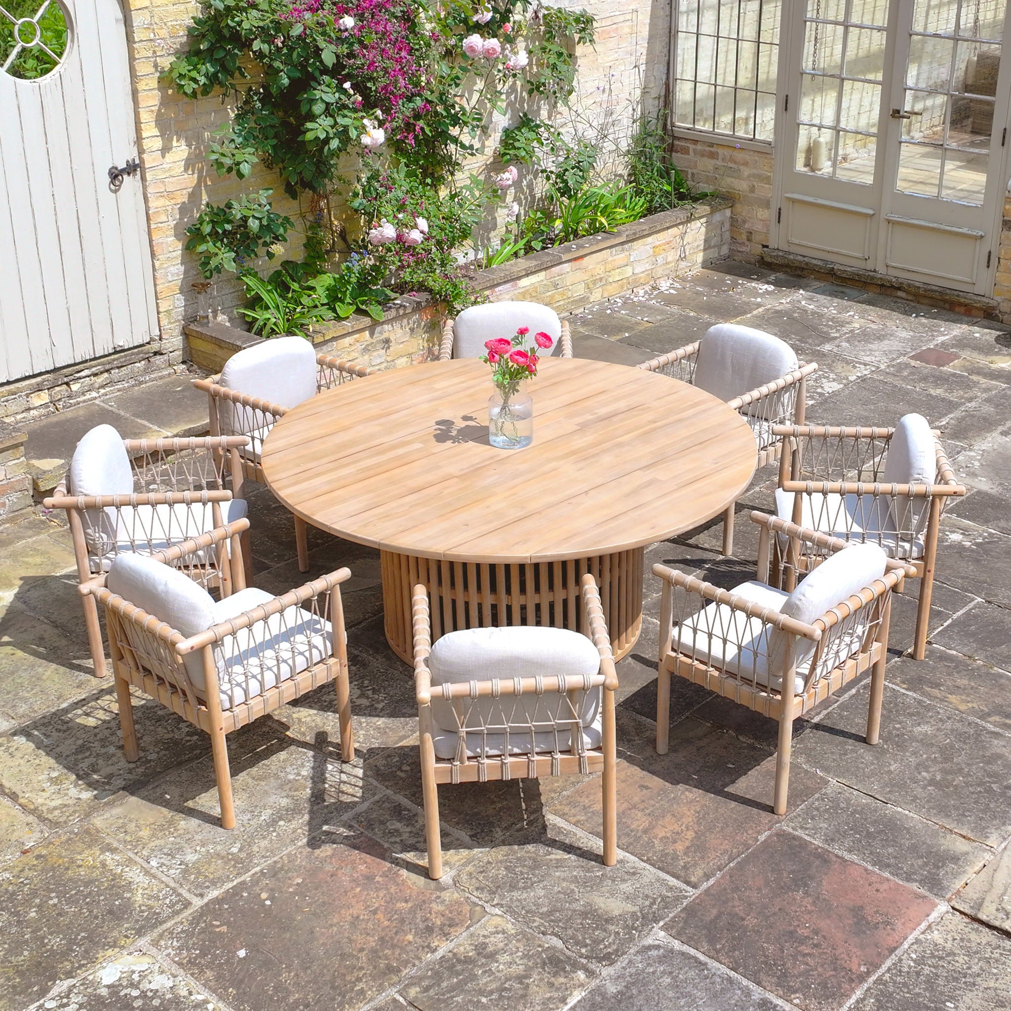 Paia 8 Seat Round Dining Set in Linen