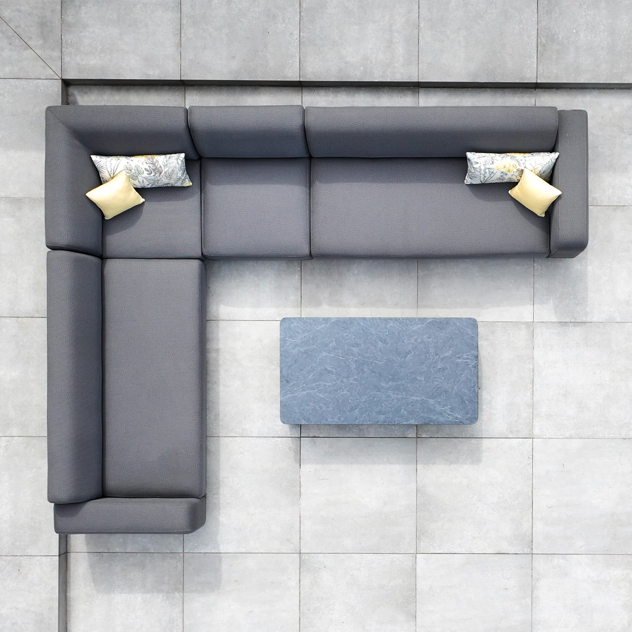 Luna Outdoor Fabric Large Corner Group Set with Coffee Table in Grey
