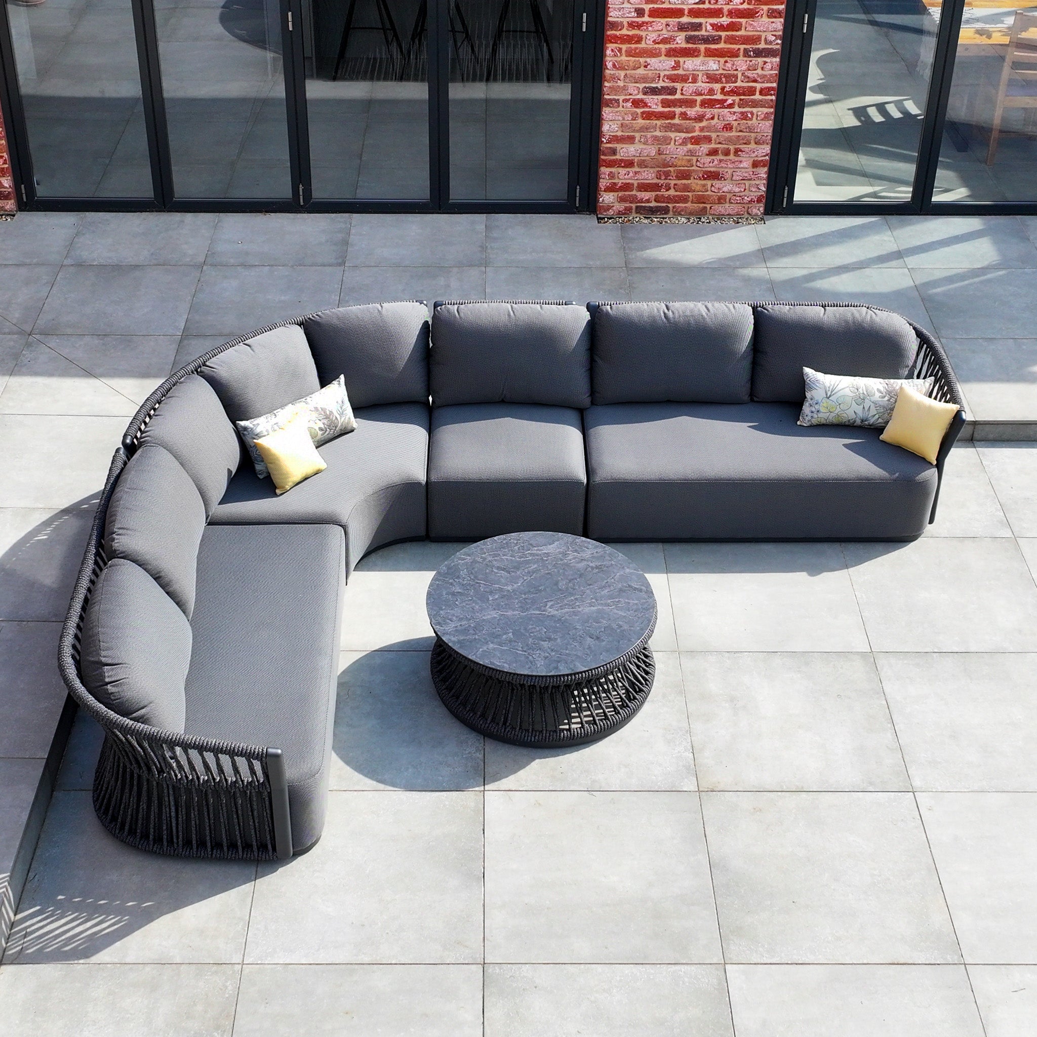 Pello Deluxe Curved Sofa Set with Round Coffee Table in Grey
