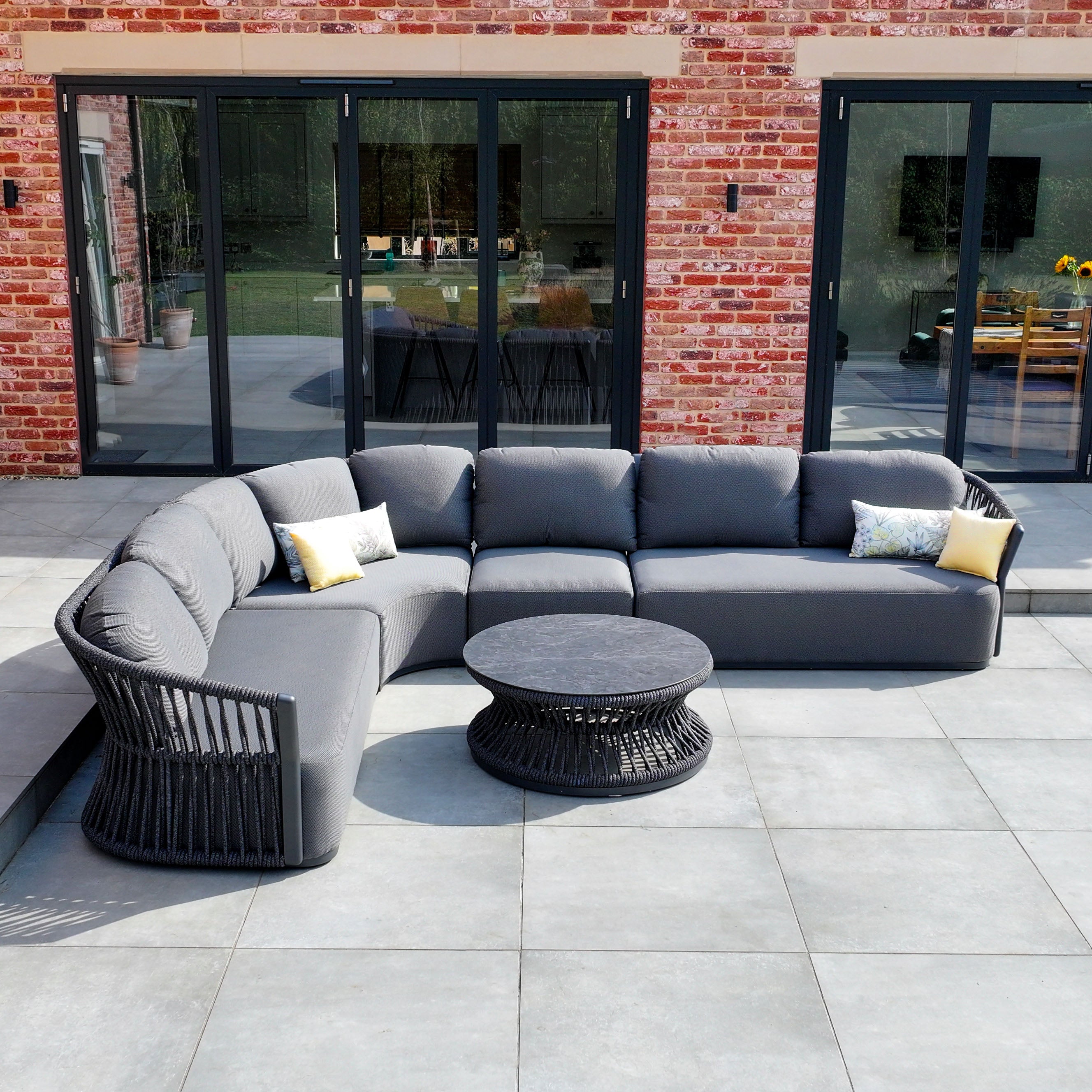 Pello Deluxe Curved Sofa Set with Round Coffee Table in Grey
