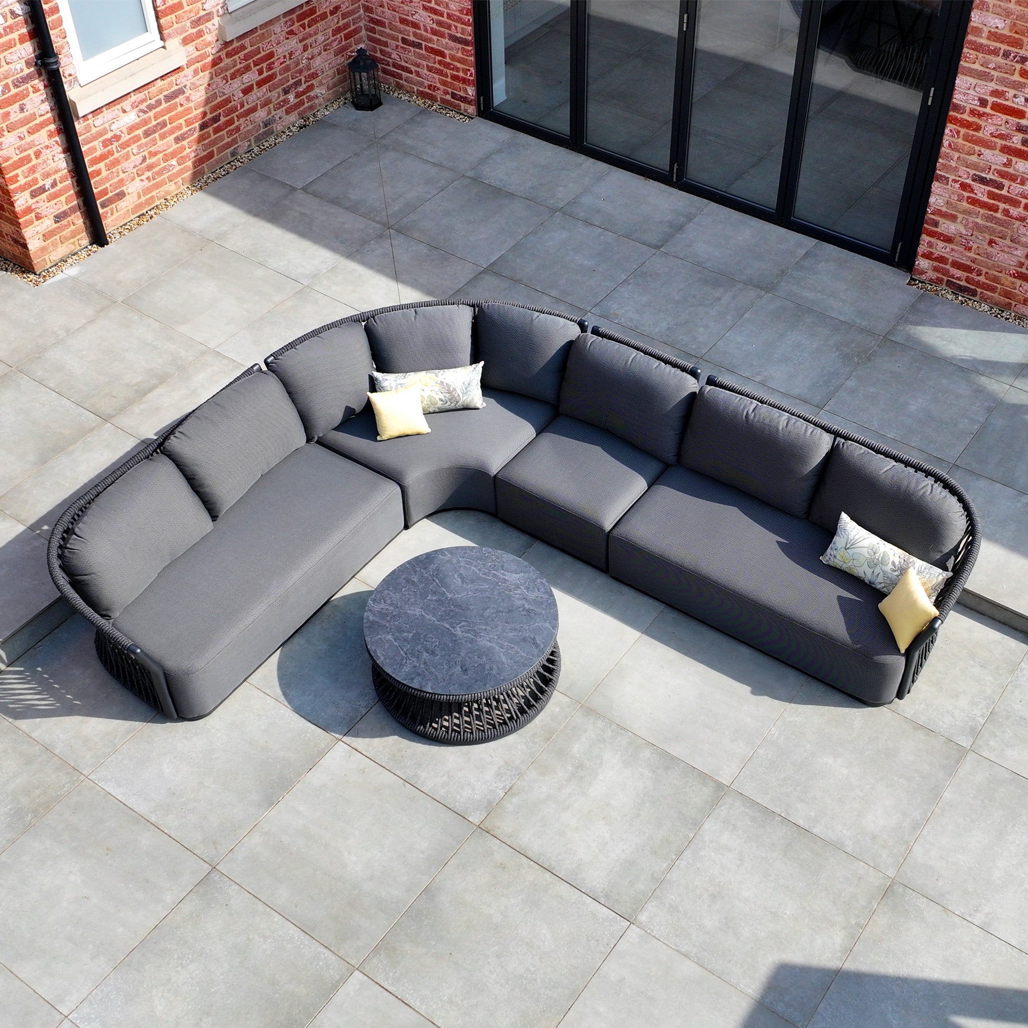 Pello Deluxe Curved Sofa Set with Round Coffee Table in Grey