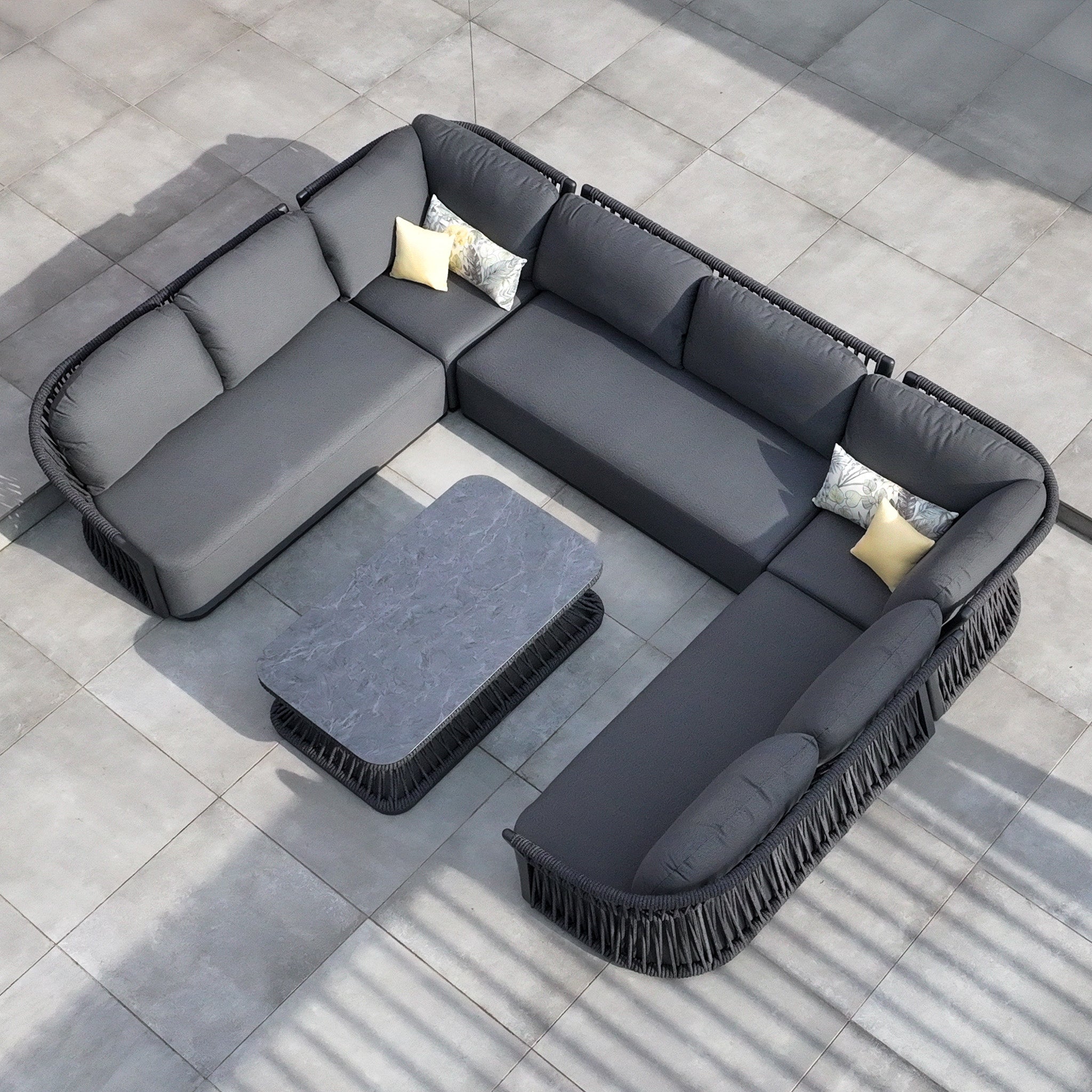 Pello U-Shape Corner Sofa Set with Rectangular Coffee Table in Grey
