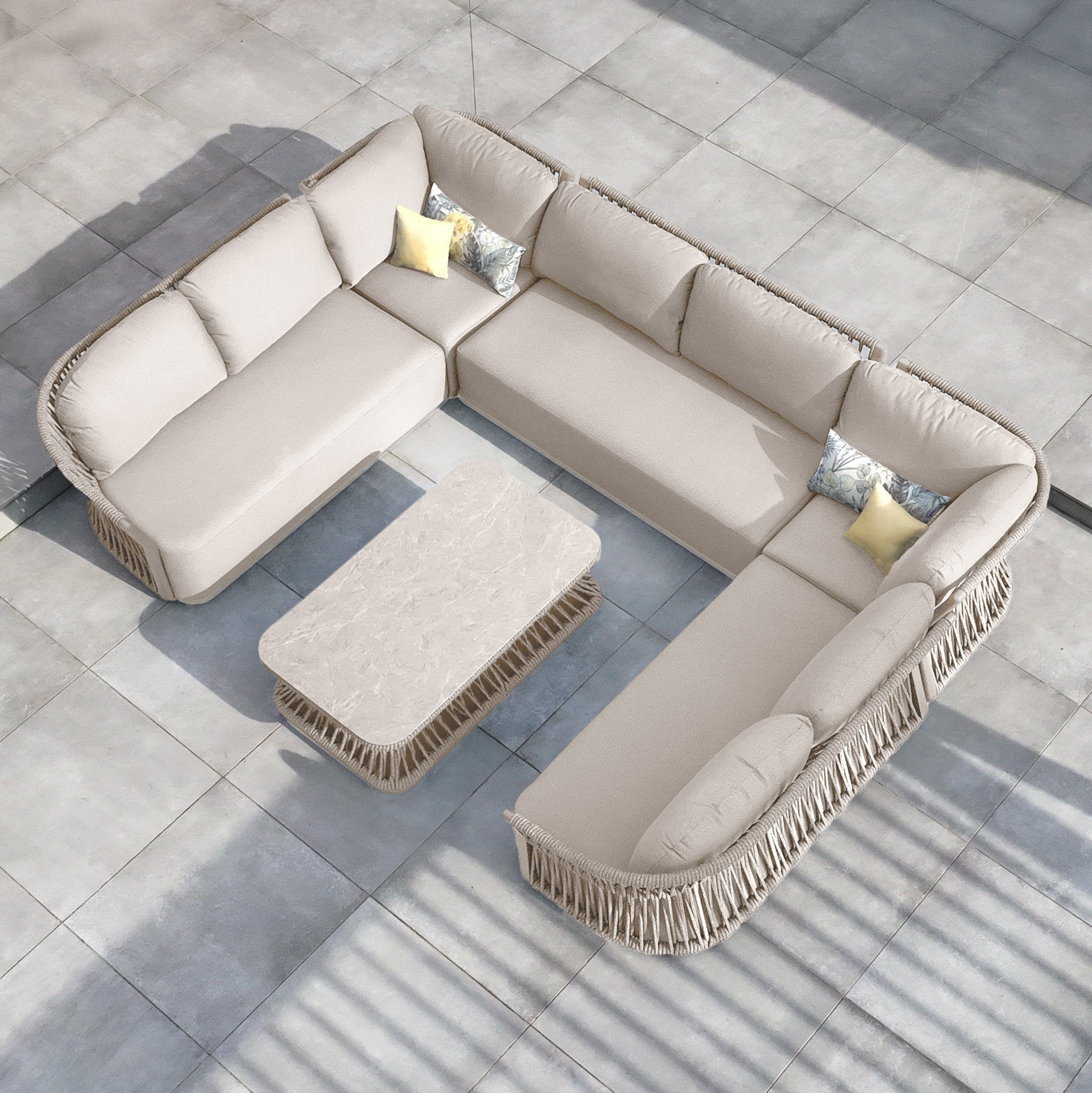 Pello U-Shape Corner Sofa Set with Rectangular Coffee Table in Fawn
