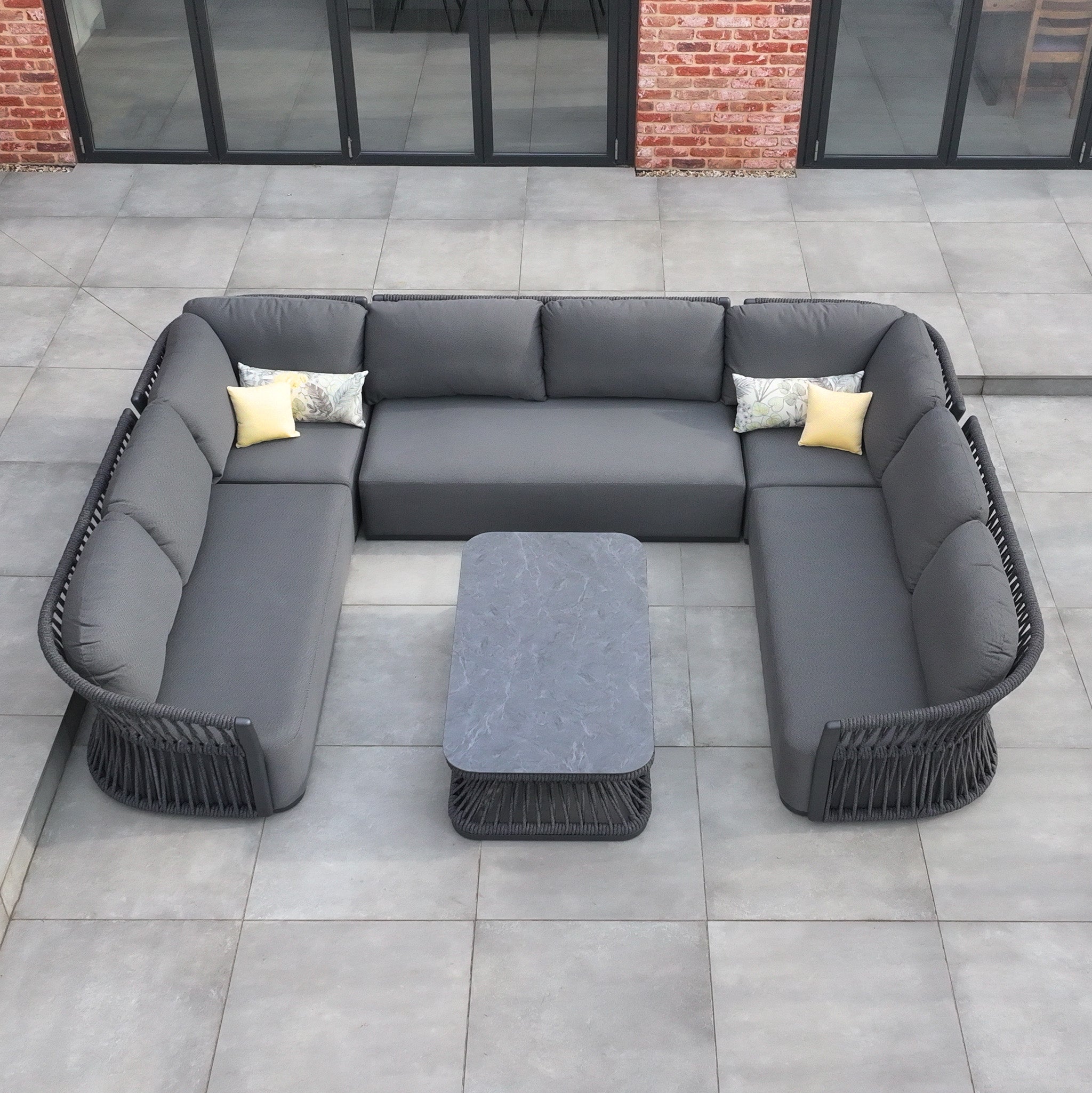 Pello U-Shape Corner Sofa Set with Rectangular Coffee Table in Grey