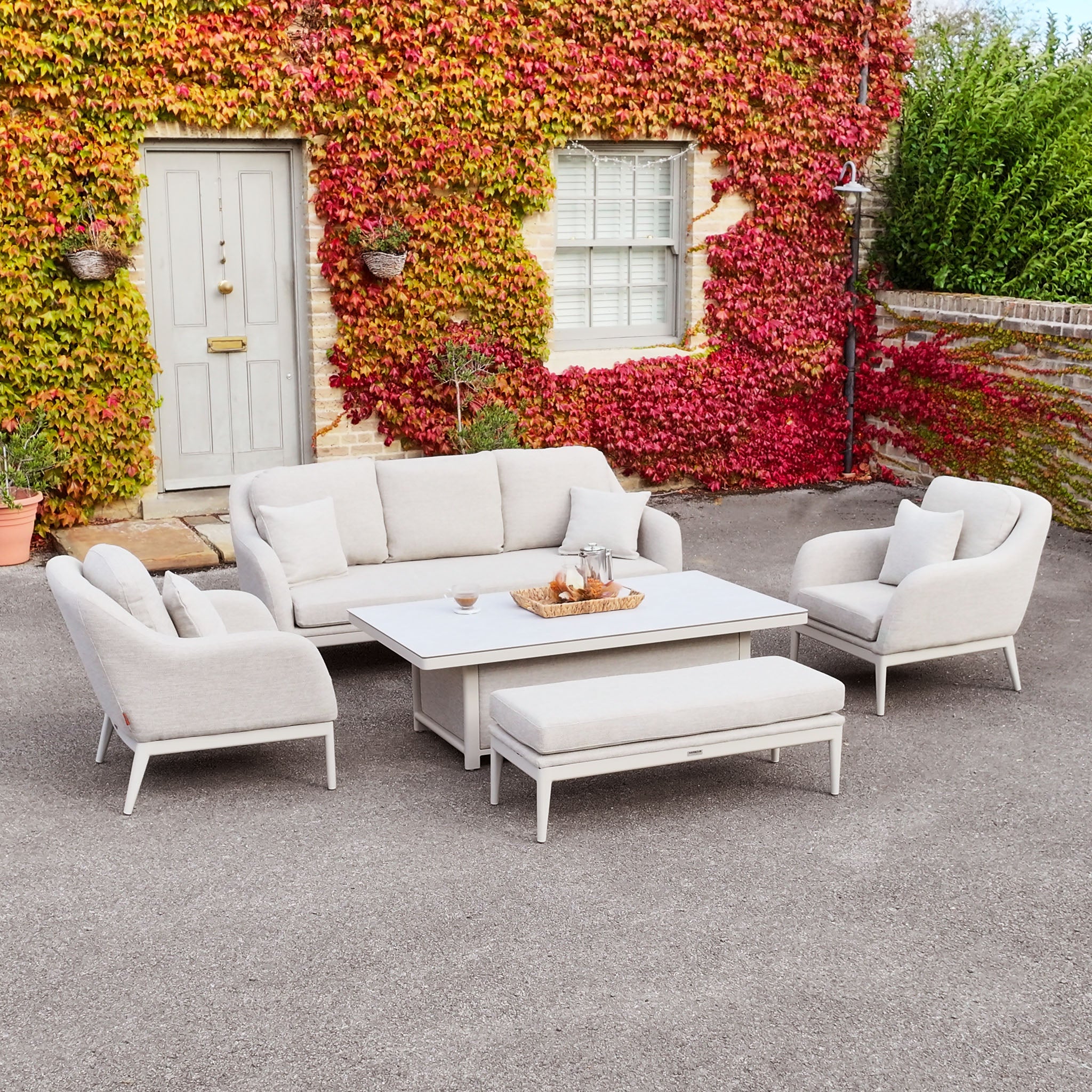 Luna 3 Seat Outdoor Fabric Sofa Set with Rising Table in Fawn
