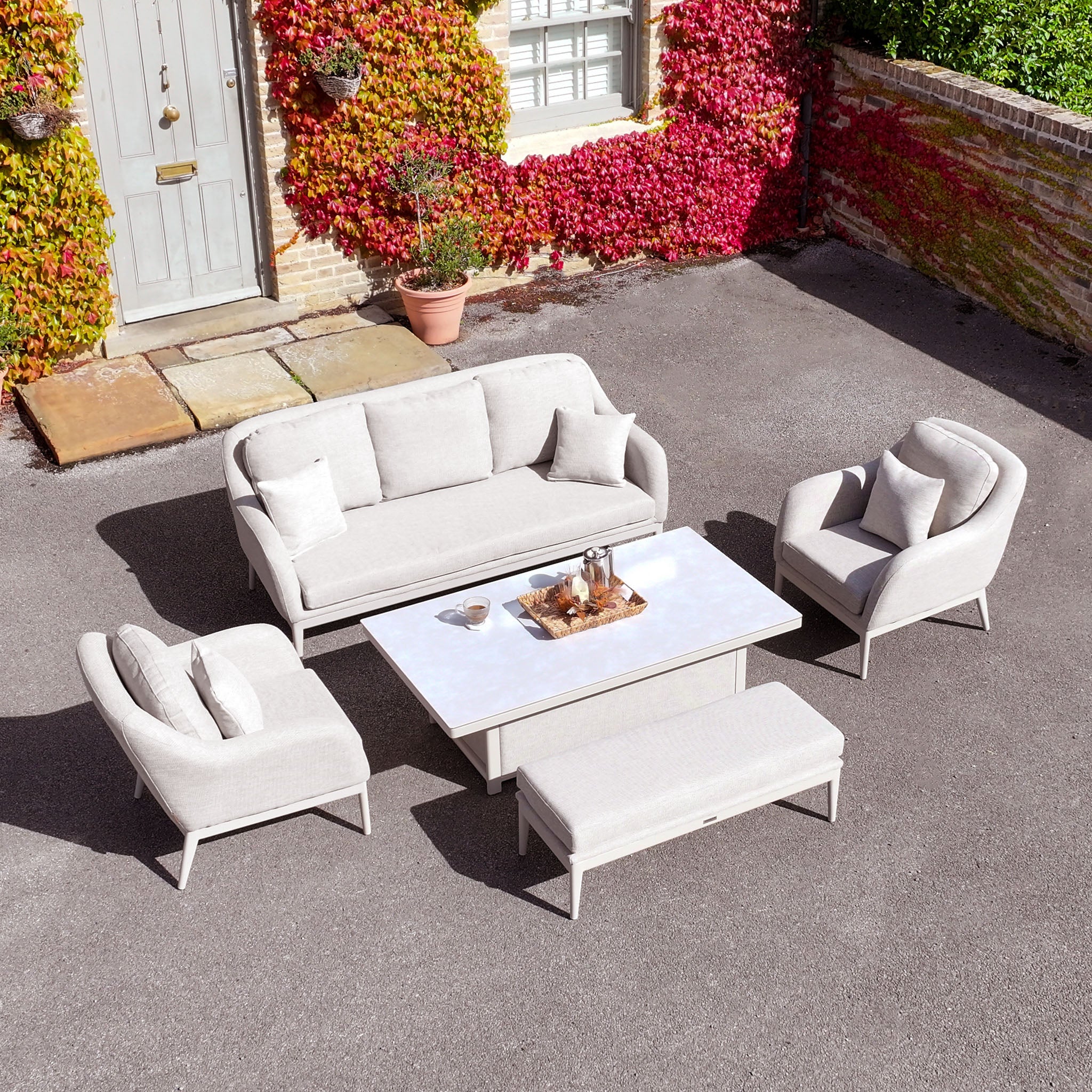 Luna 3 Seat Outdoor Fabric Sofa Set with Rising Table in Fawn