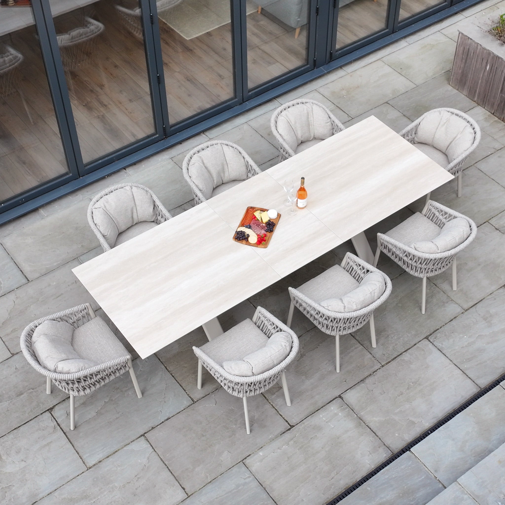 Pello 8 Seat Dining Set with Albatross Extending Table in Fawn