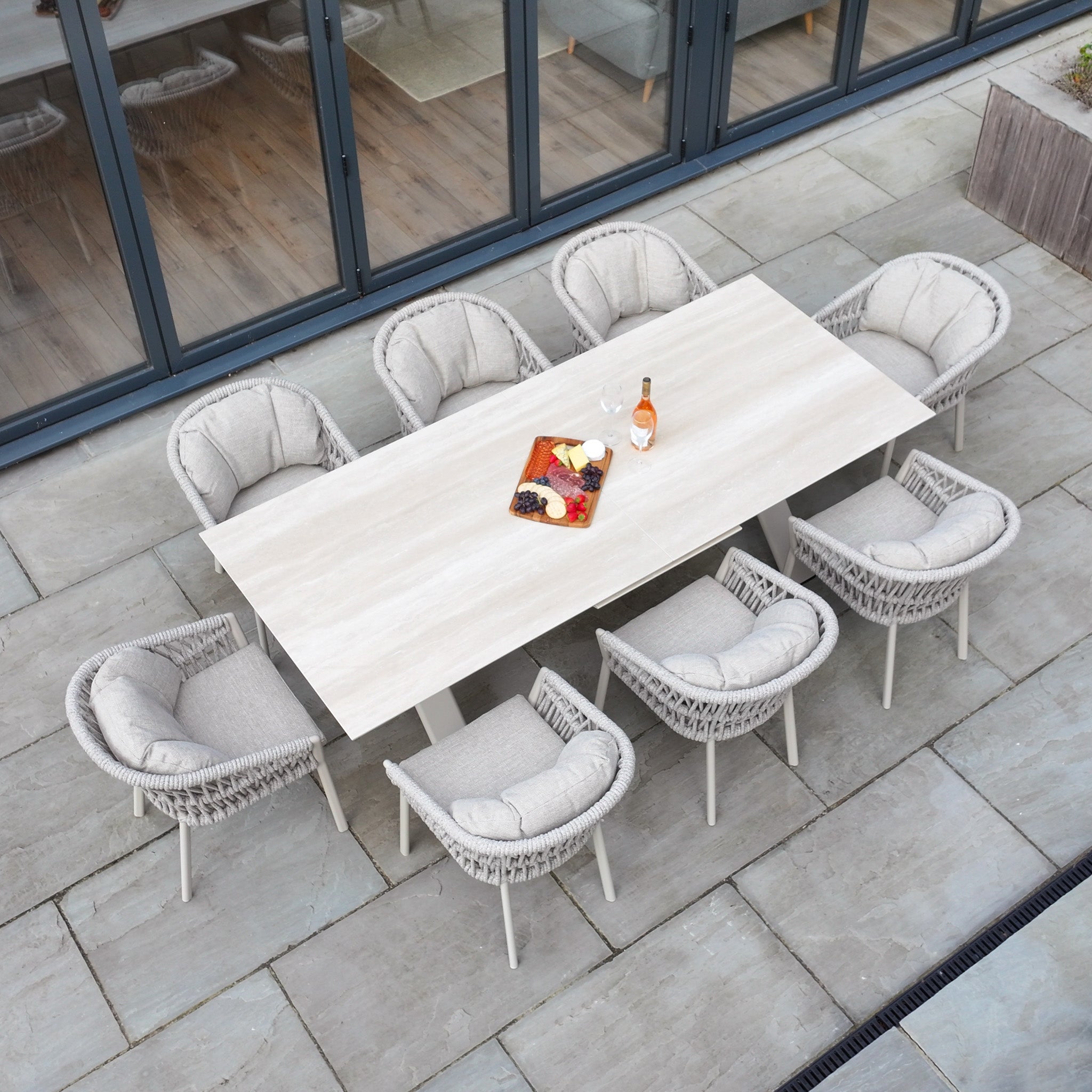 Pello 8 Seat Dining Set with Albatross Extending Table in Fawn