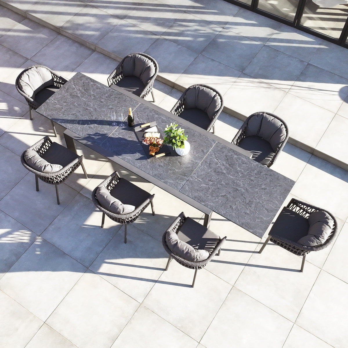Pello Table Pello 8 Seat Extending Dining Set with Ceramic Table in Grey