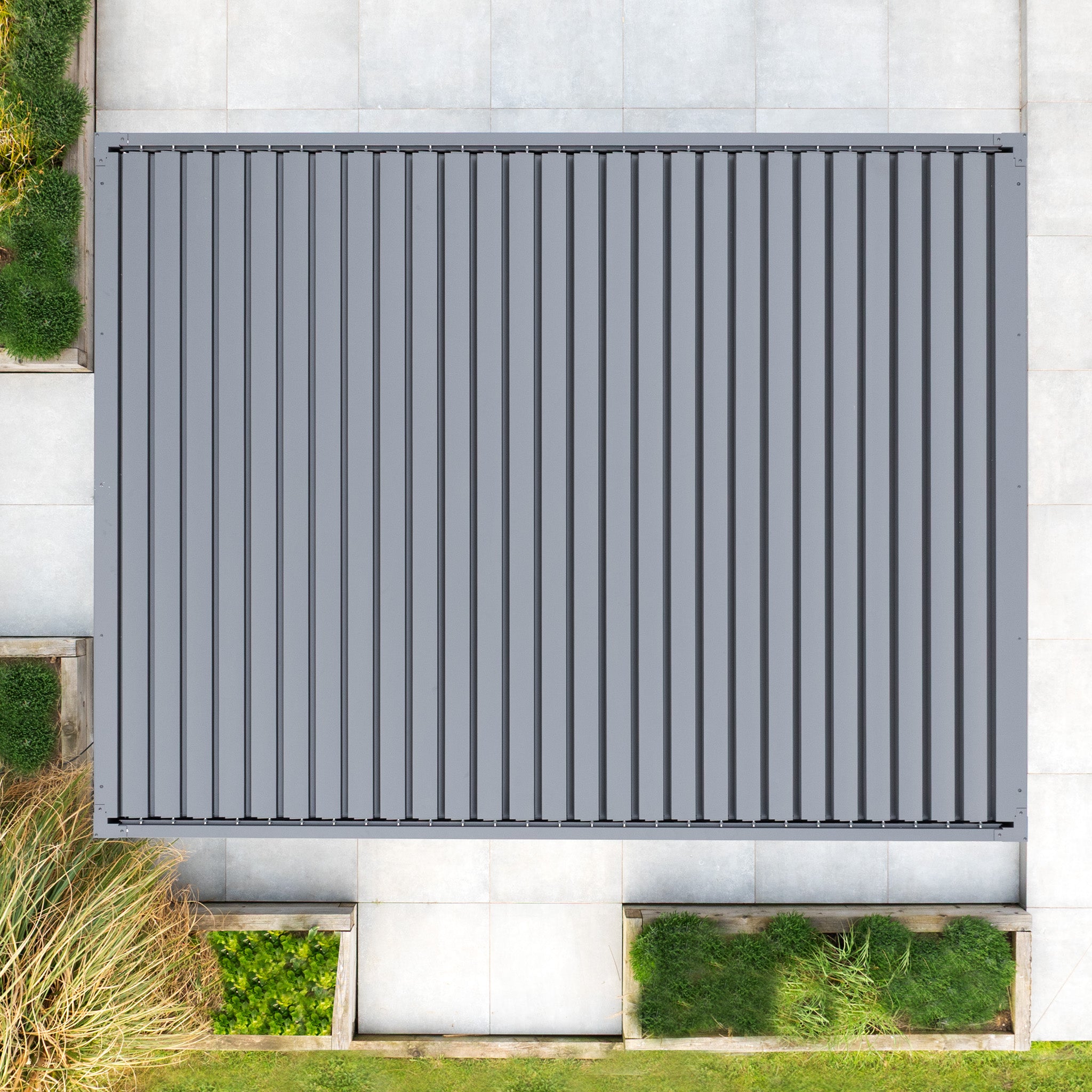 PergoSTET Deluxe 3m x 4m Rectangular Pergola with Motorised LED Louvres and 3 Manual Side Blinds in Grey
