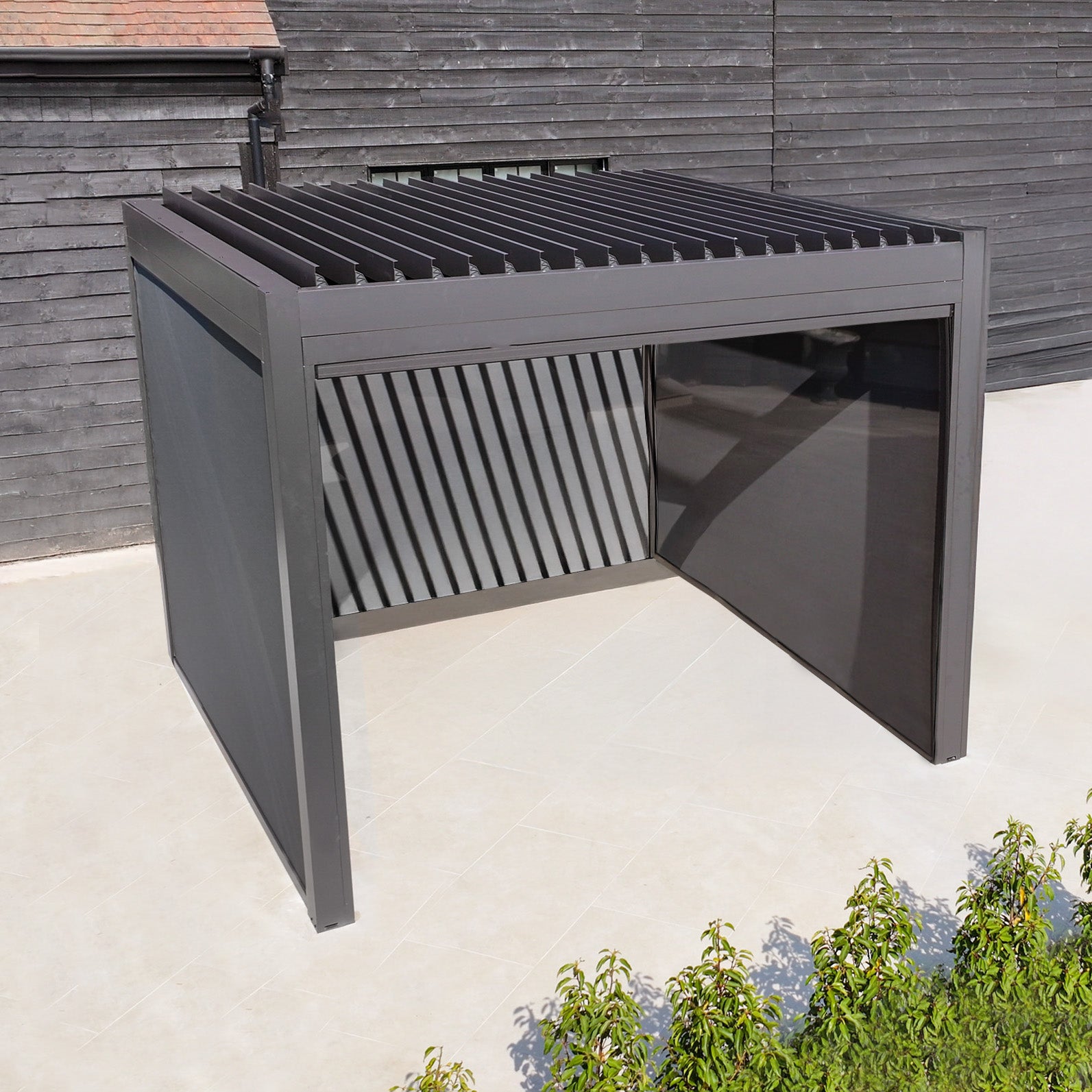 PergoSTET Plus 3m x 3m Square Pergola with 3 Drop Sides and LED Lighting in Grey