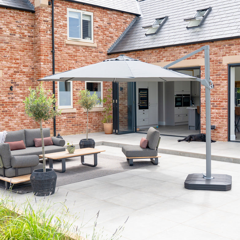 Ares 3.5m Round Cantilever Parasol with Solar powered LED Lights in Charcoal