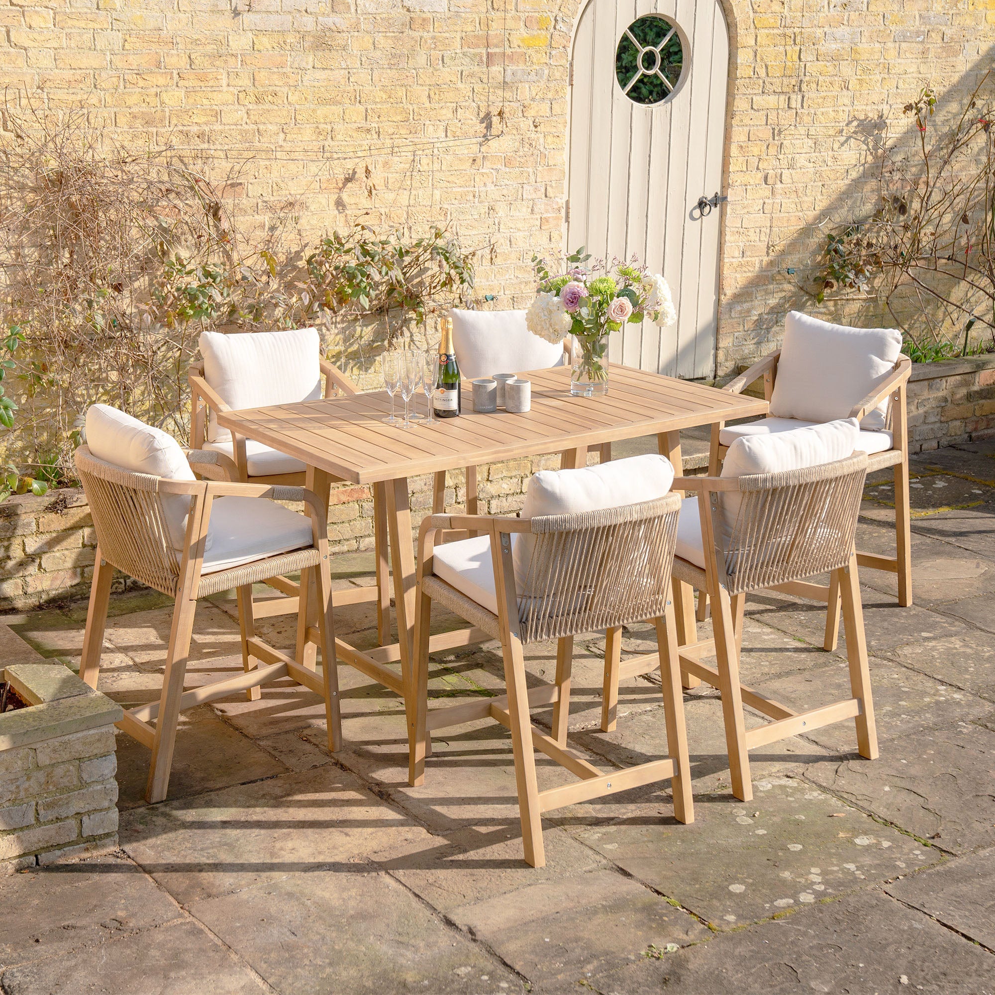 Quay 6 Seat Rectangular Bar Set In Linen