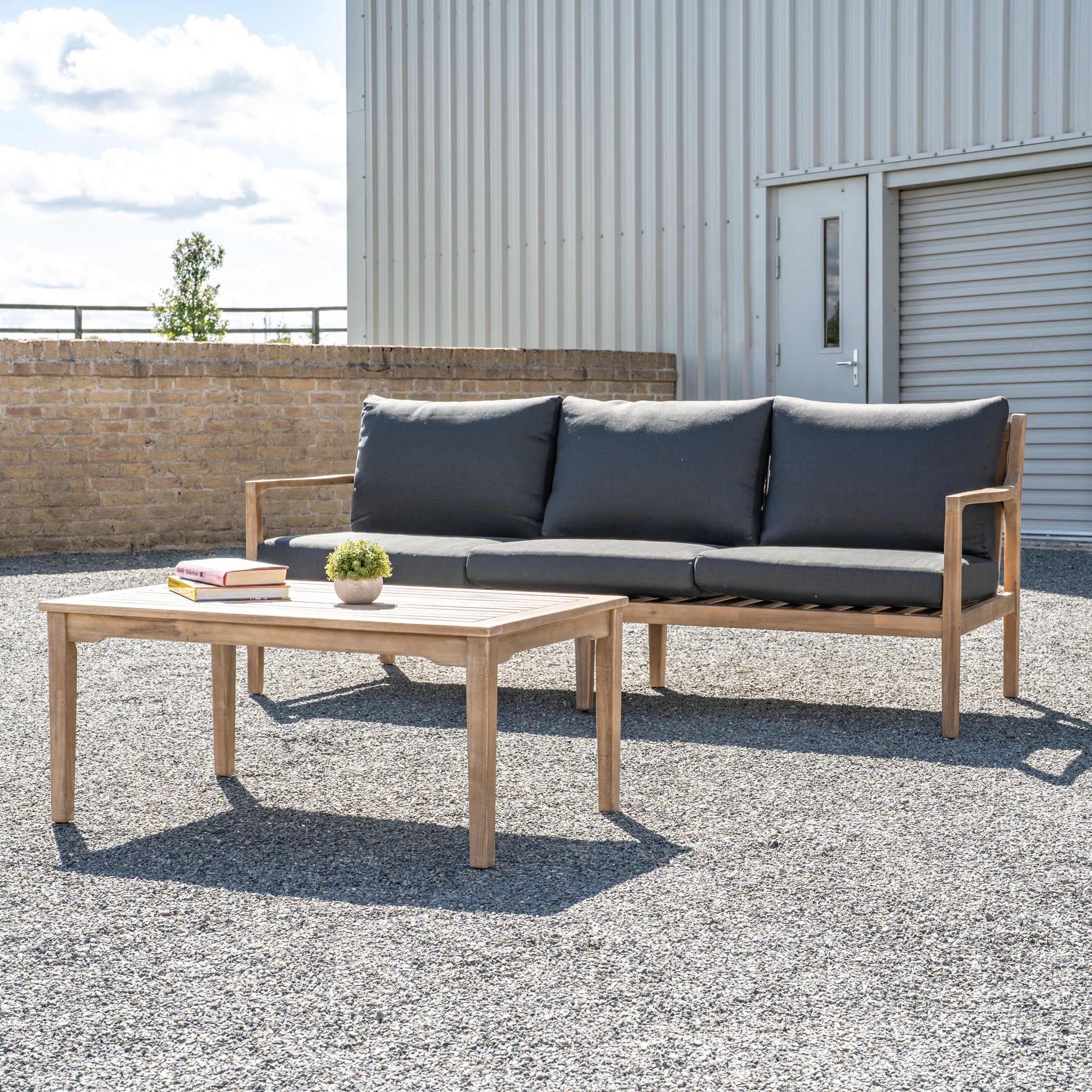 Rio 3 Seat Sofa with Coffee Table in Dark Grey (Ex Display)