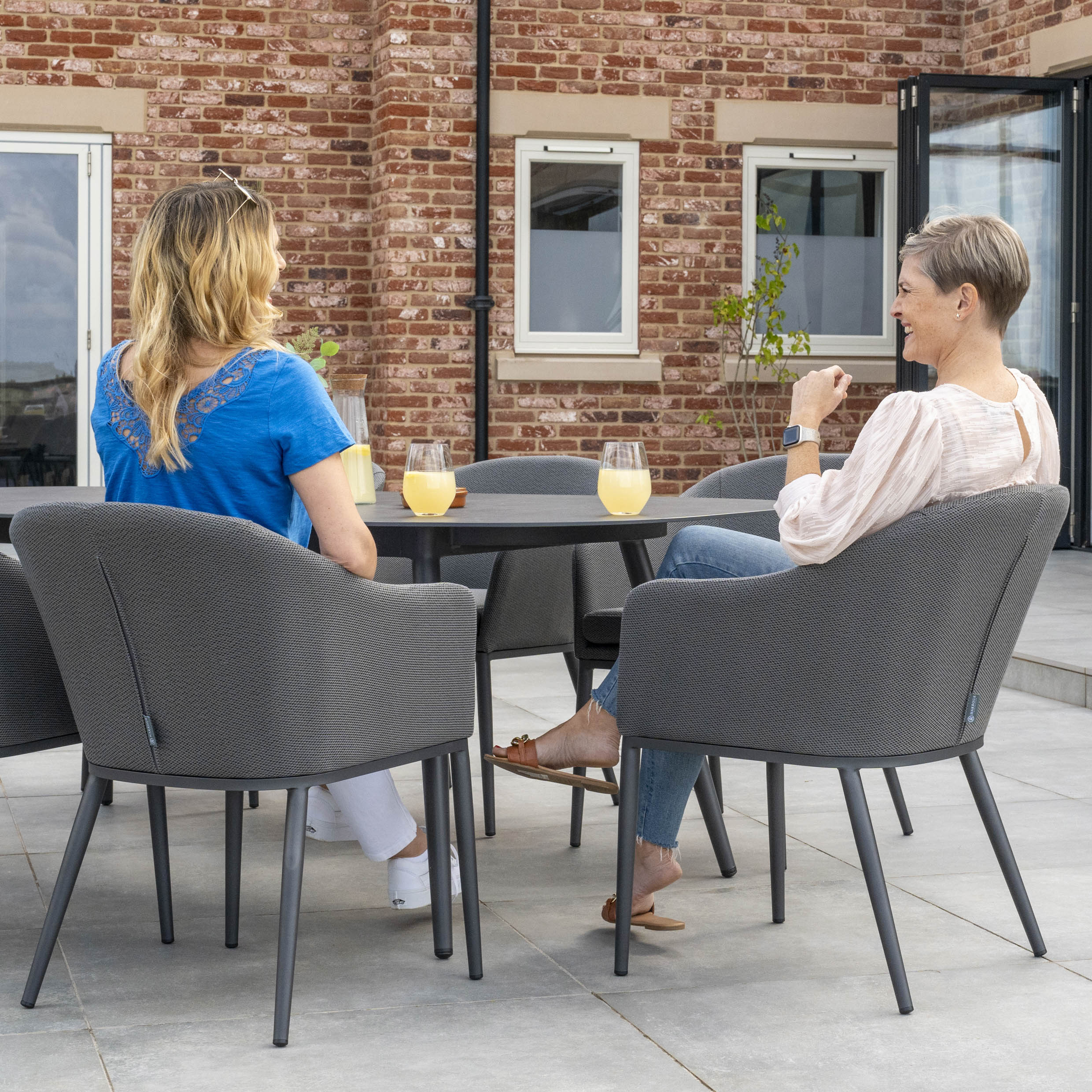 Luna 6 Seat Outdoor Fabric Oval Ceramic Dining Set in Grey