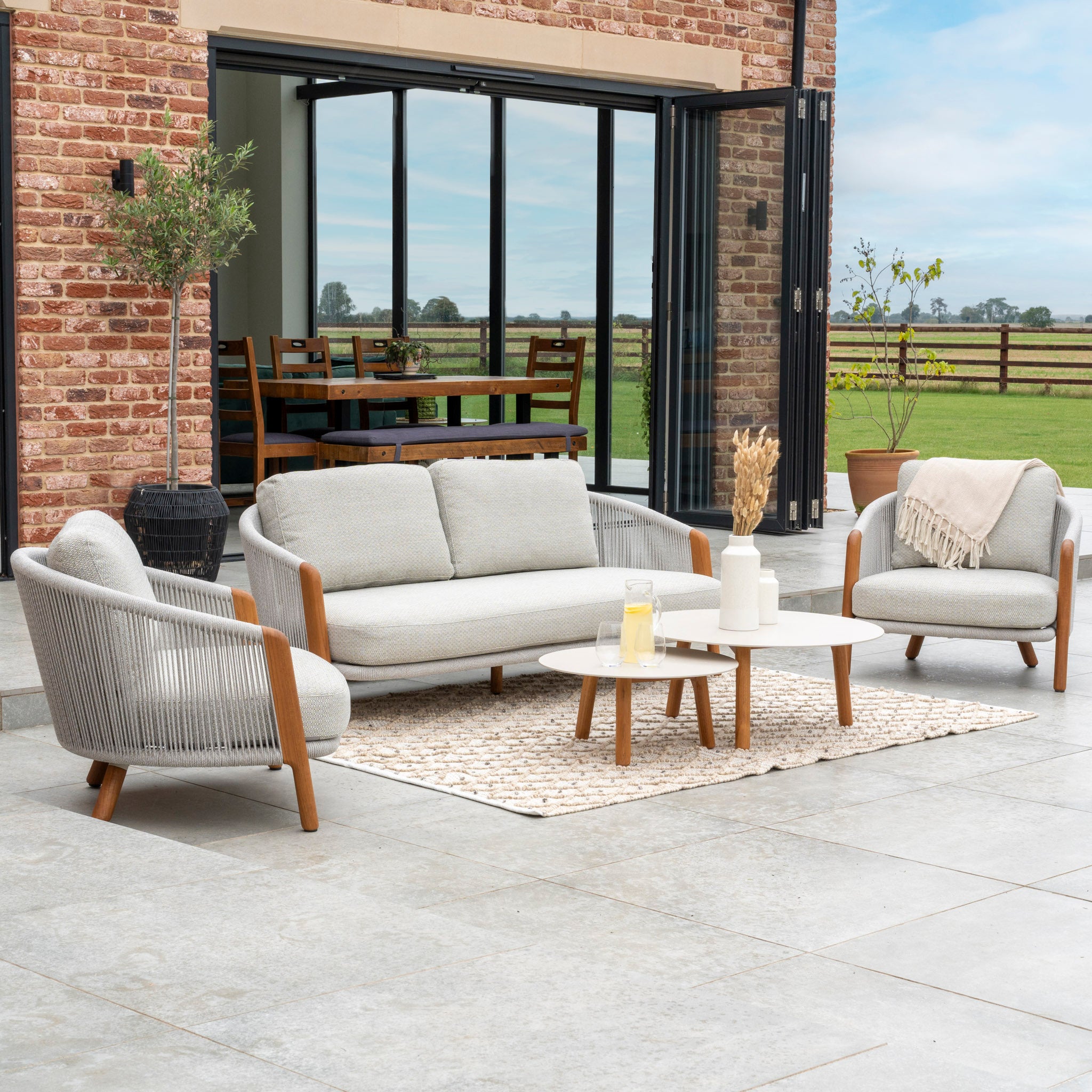 Merano 2 Seat Sofa Set and Coffee Tables in Latte