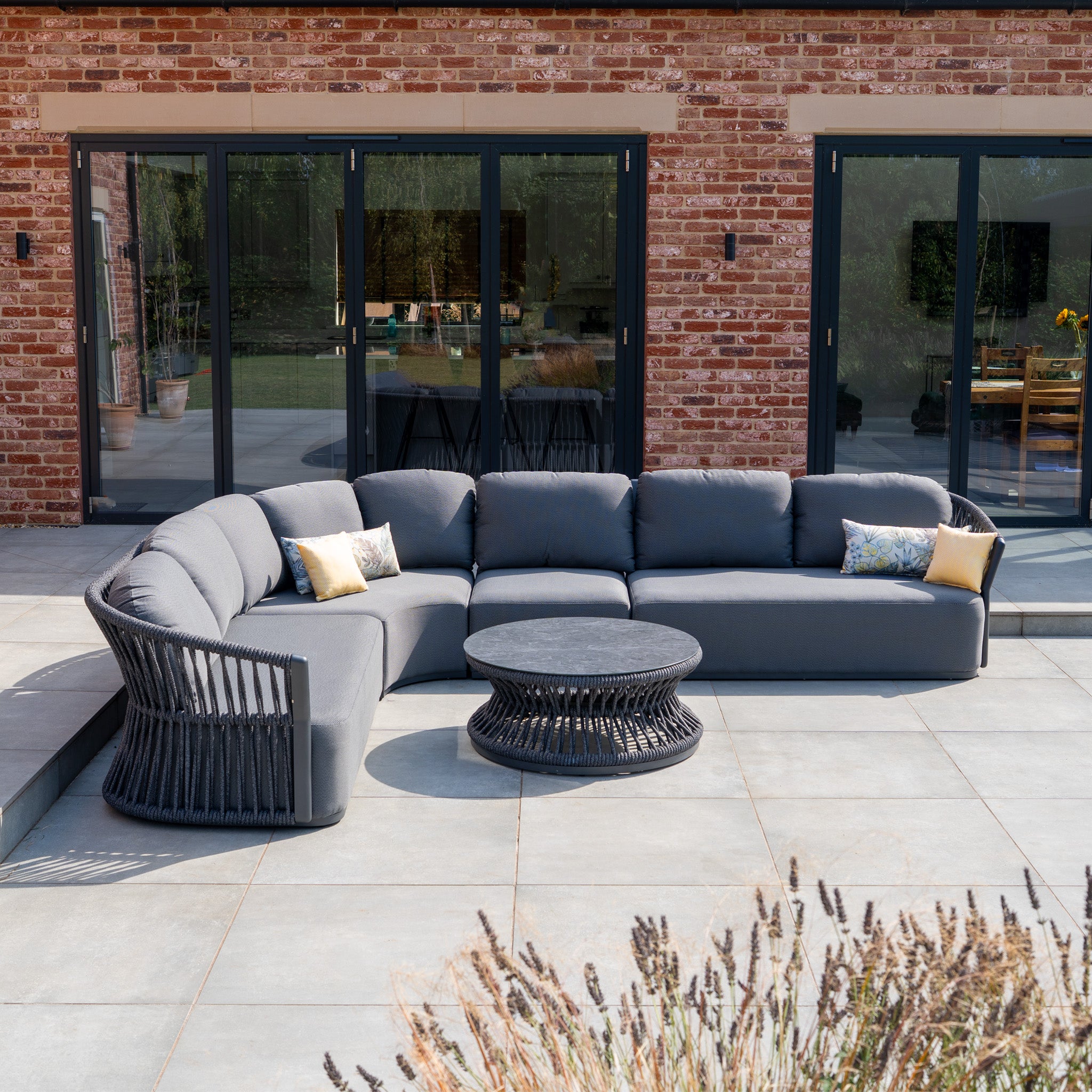 Pello Deluxe Curved Sofa Set with Round Coffee Table in Grey