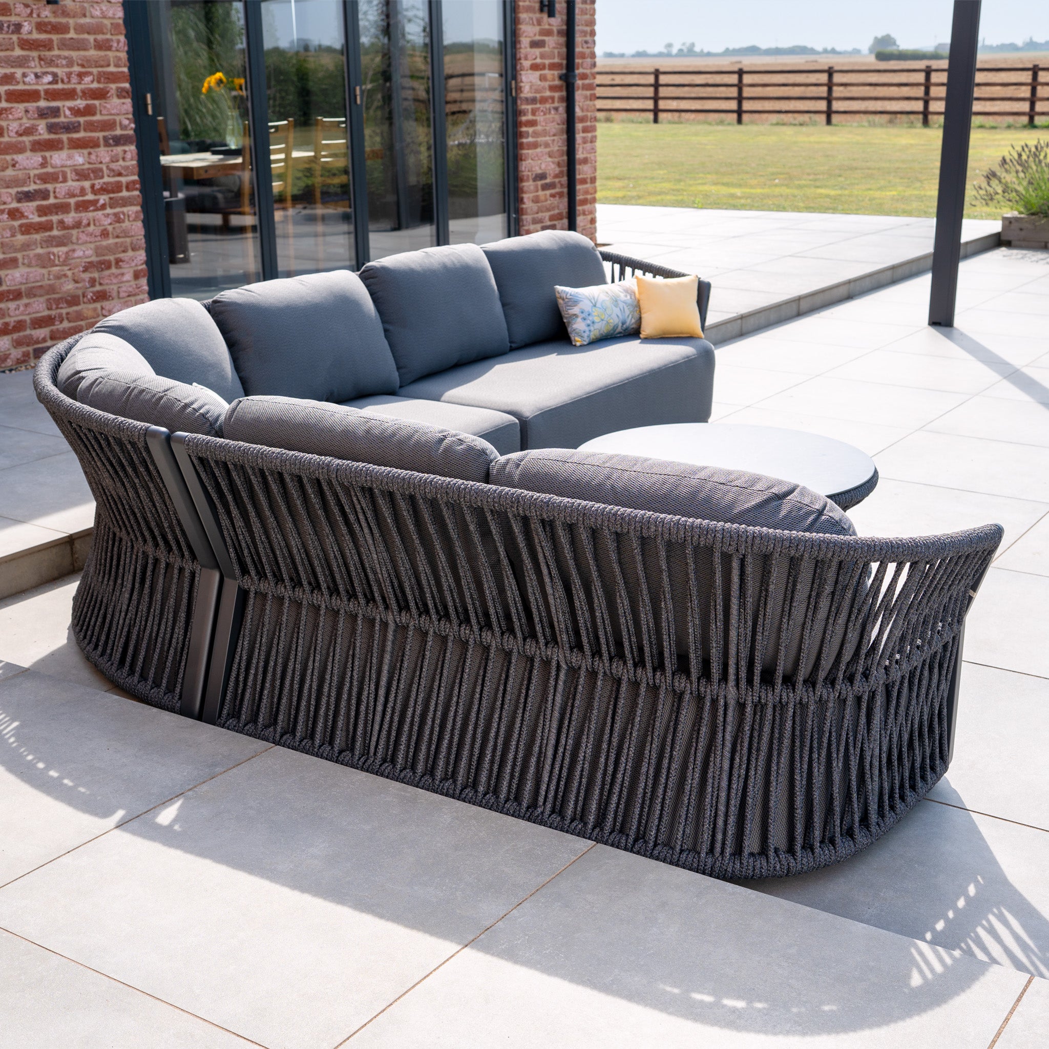 Pello Deluxe Curved Sofa Set with Round Coffee Table in Grey