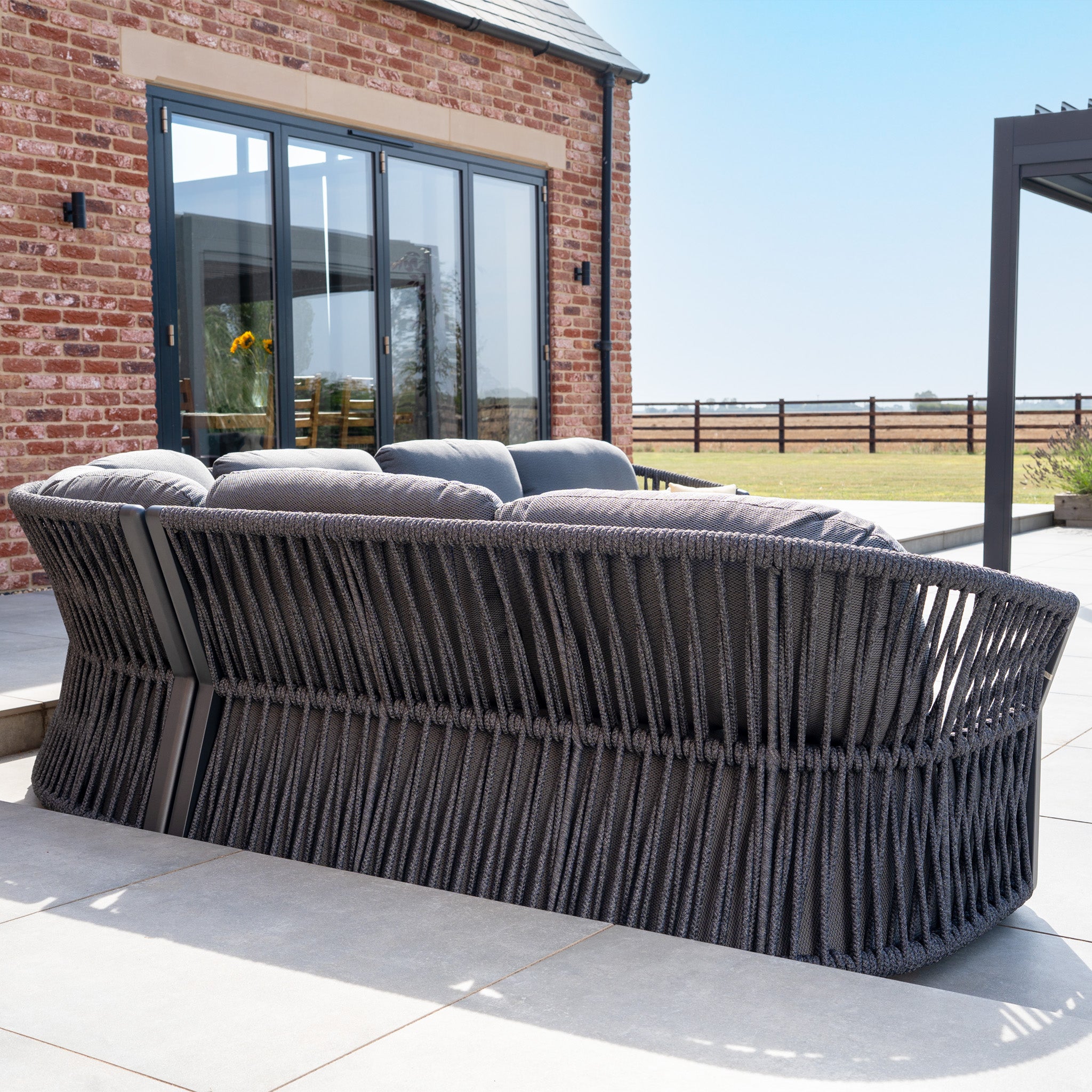 Pello Deluxe Curved Sofa Set with Round Coffee Table in Grey