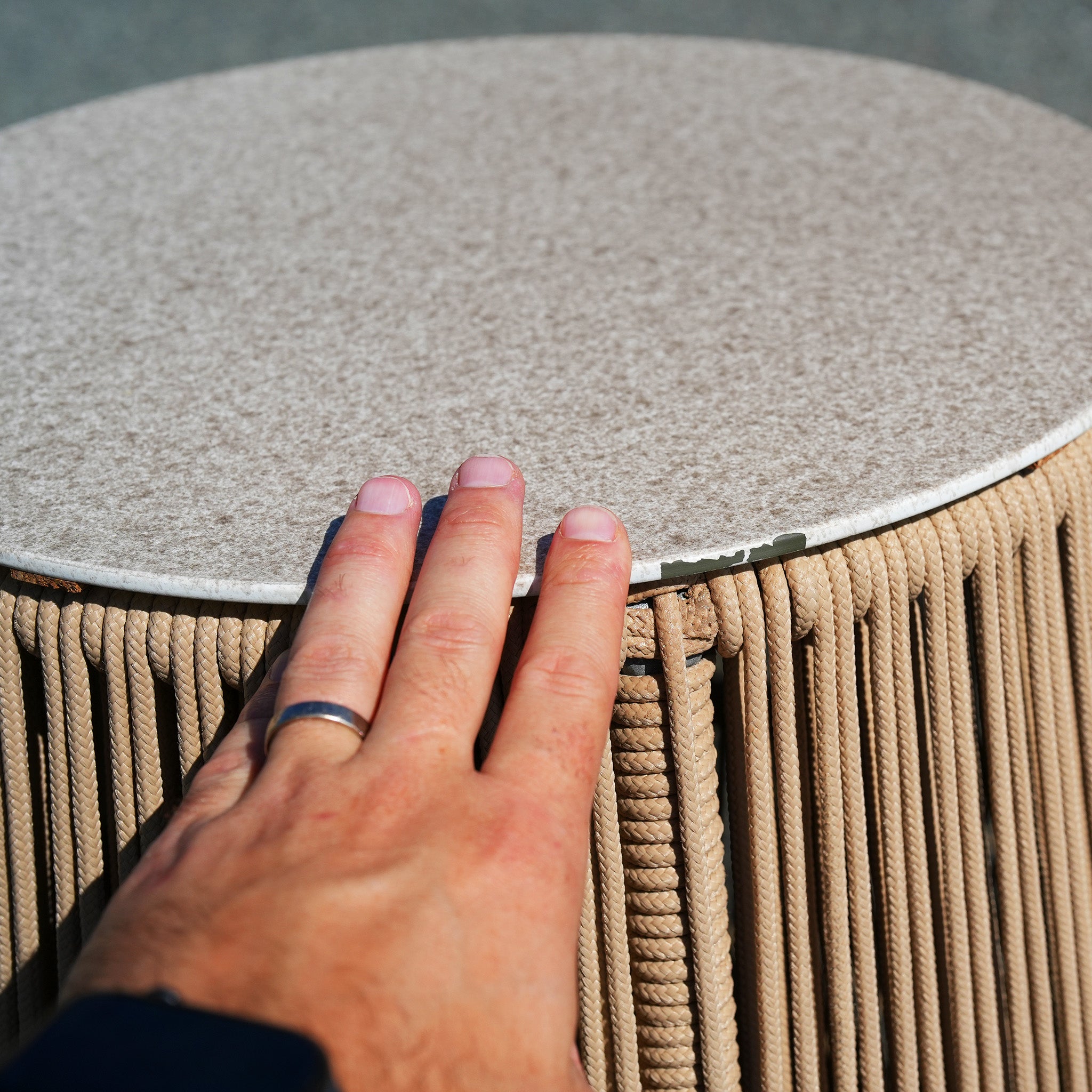 Rubin Side Table in Beige with Glass Top (Ex Display)