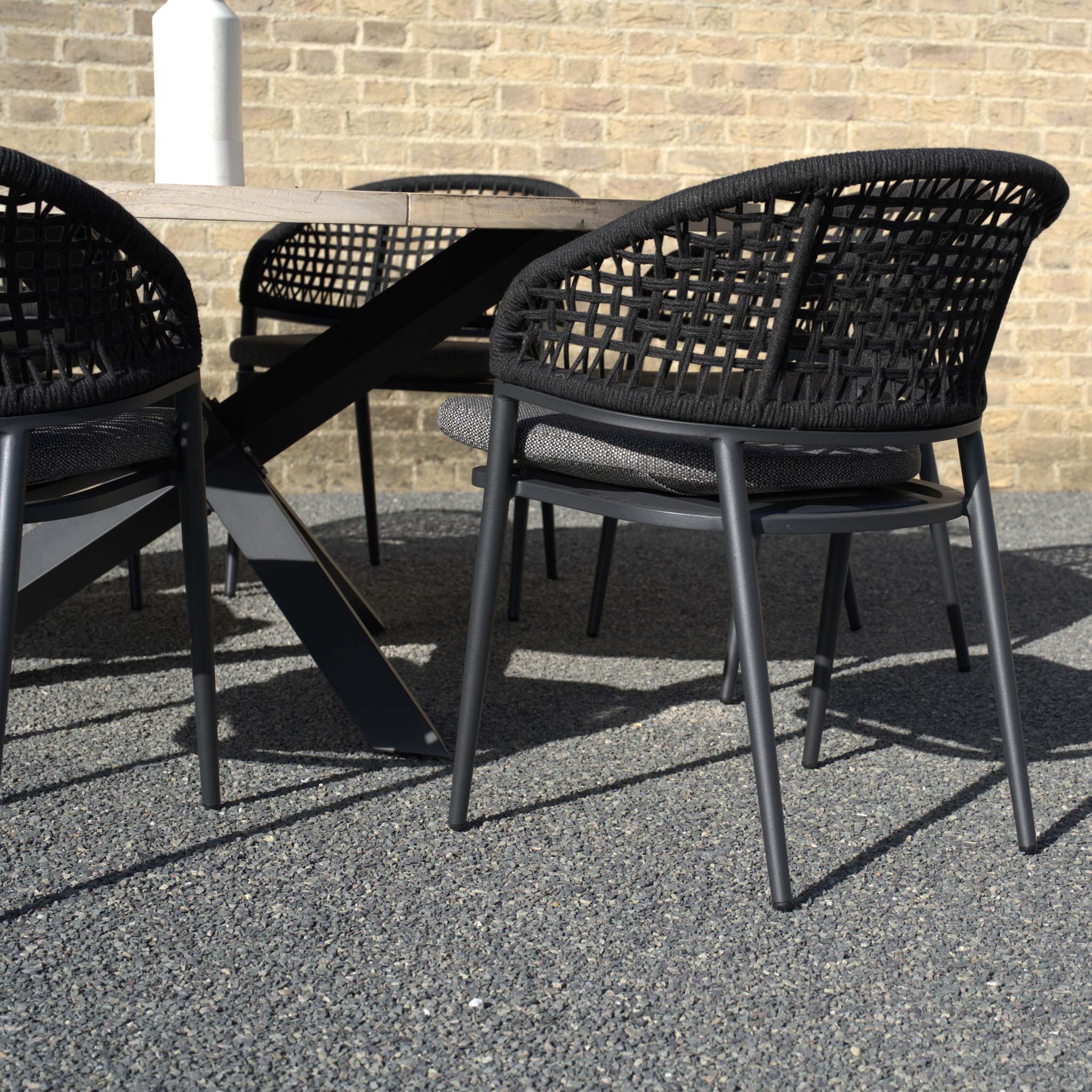 Kalama 6 Seat Round Dining Set with Teak Table Top in Black (Ex Display)