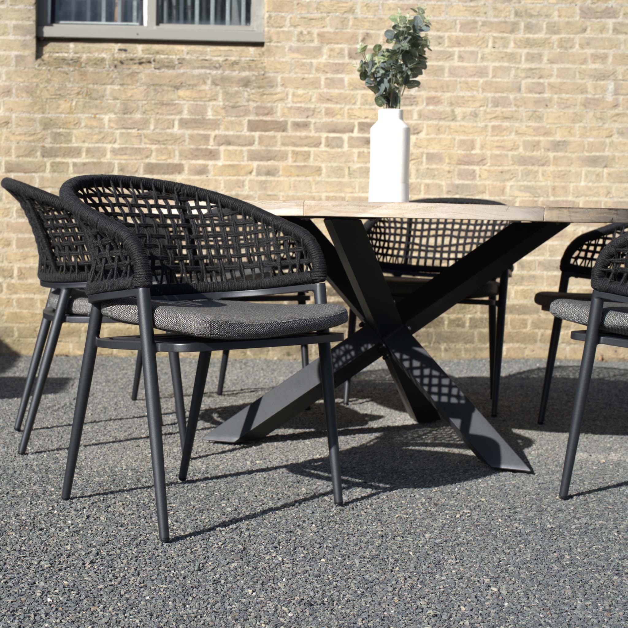 Kalama 6 Seat Round Dining Set with Teak Table Top in Black (Ex Display)