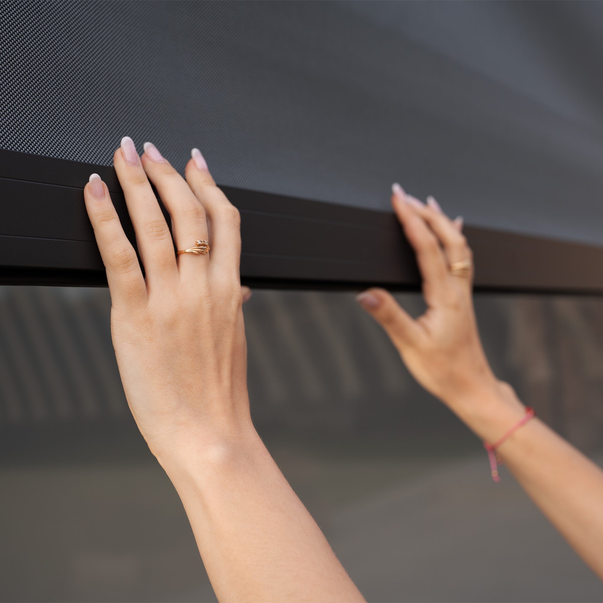 PergoSTET Deluxe 3m x 6m Rectangular Pergola with Motorised LED Louvres, Louvred Side Panels and Manual Drop Side Blinds in Grey