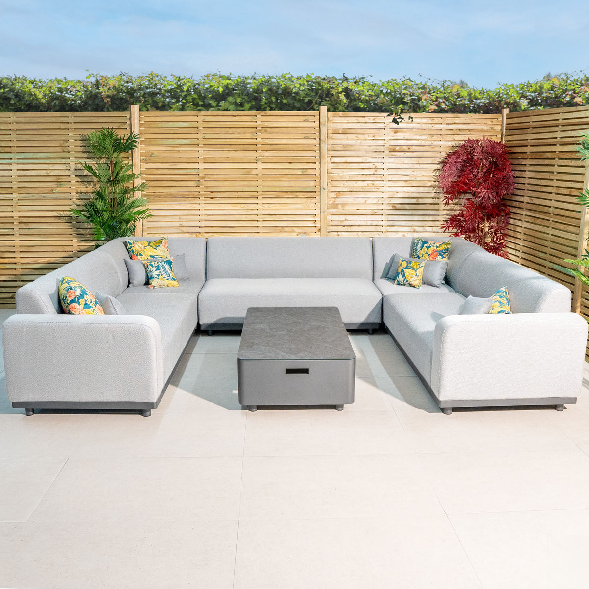 Luna UShape Outdoor Fabric Sofa Set with Coffee Table in Oyster Grey