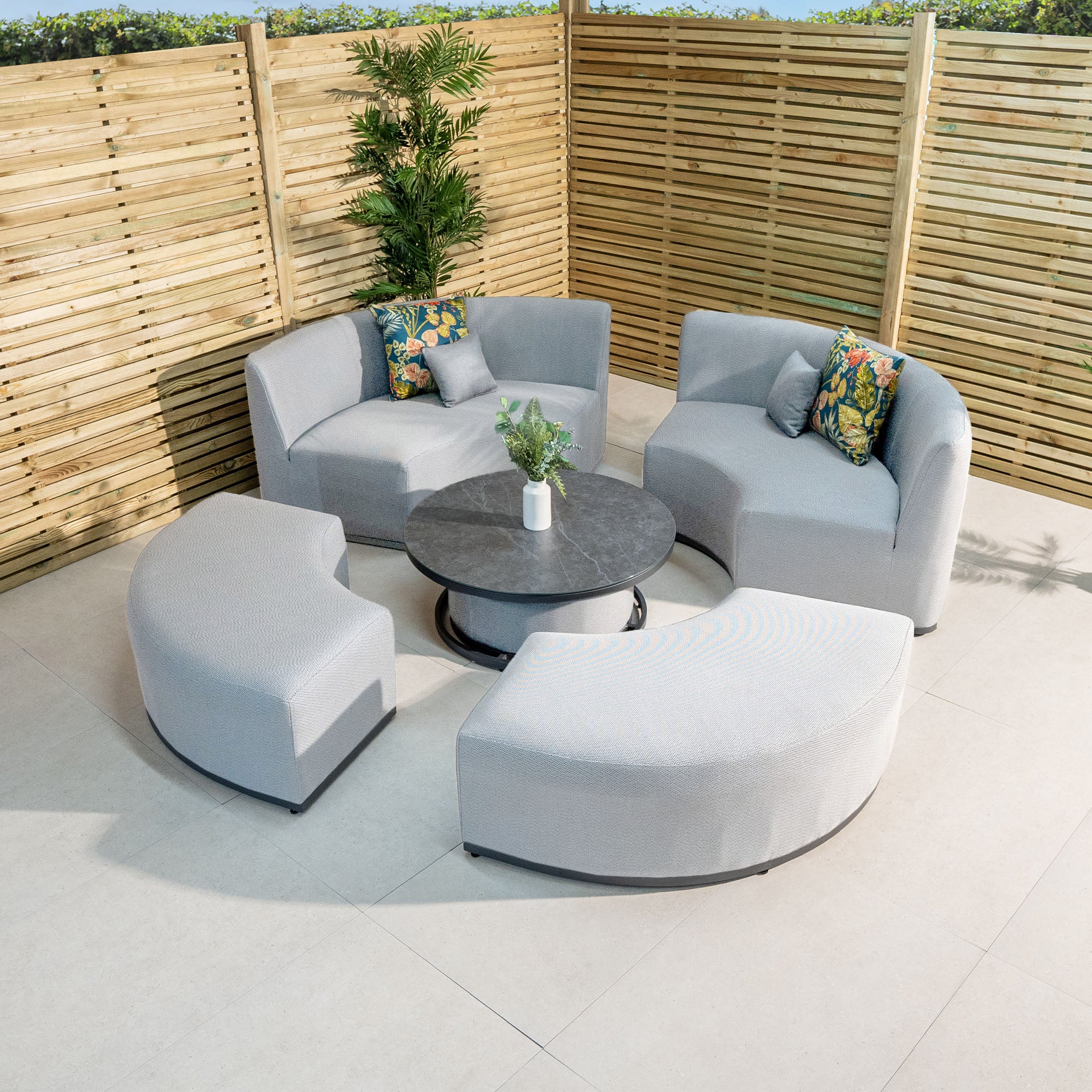 Luna Outdoor Fabric Lifestyle Suite with 2 Sofas and 2 Benches in Oyster Grey