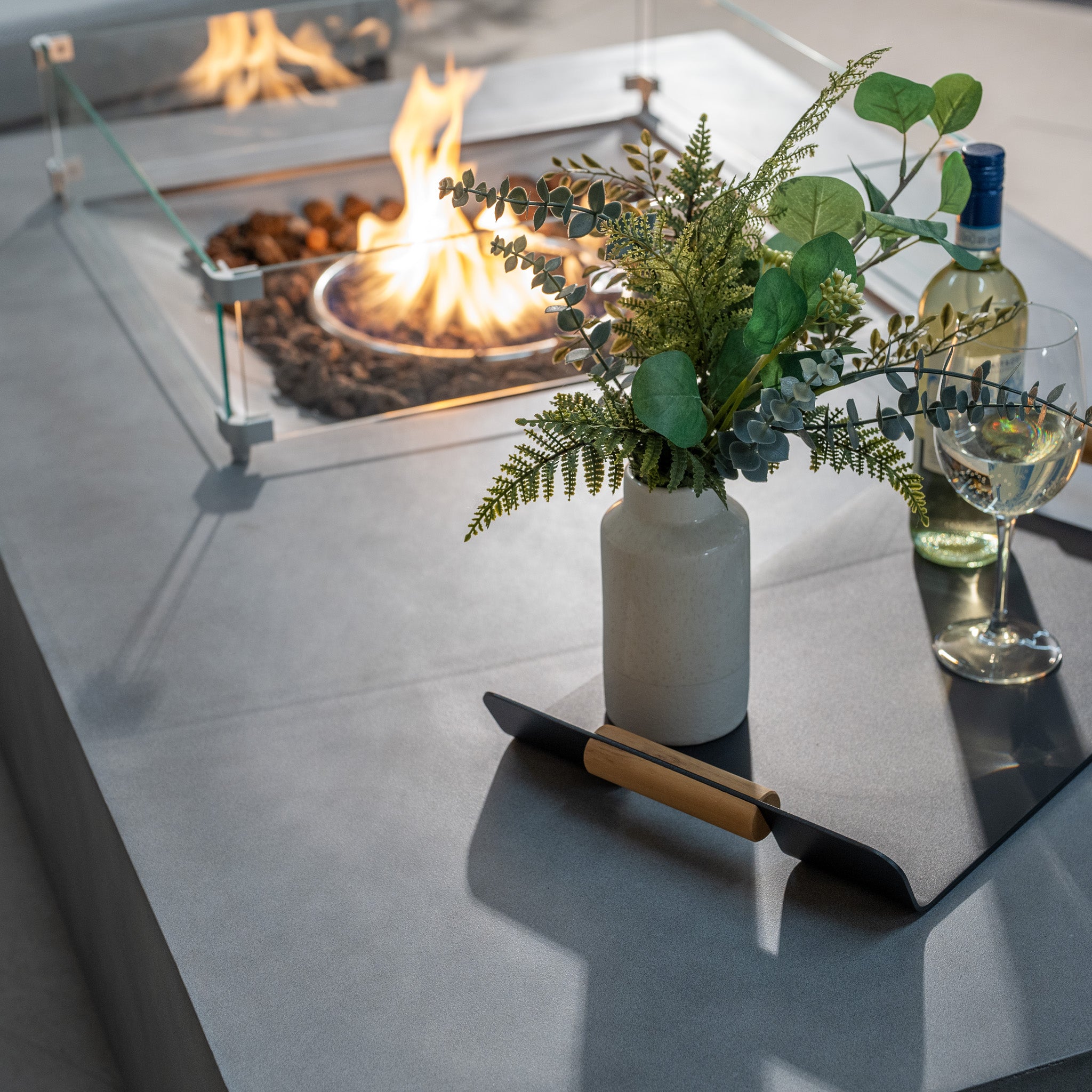 Ember Rectangular Firepit Coffee Table in Stone Grey