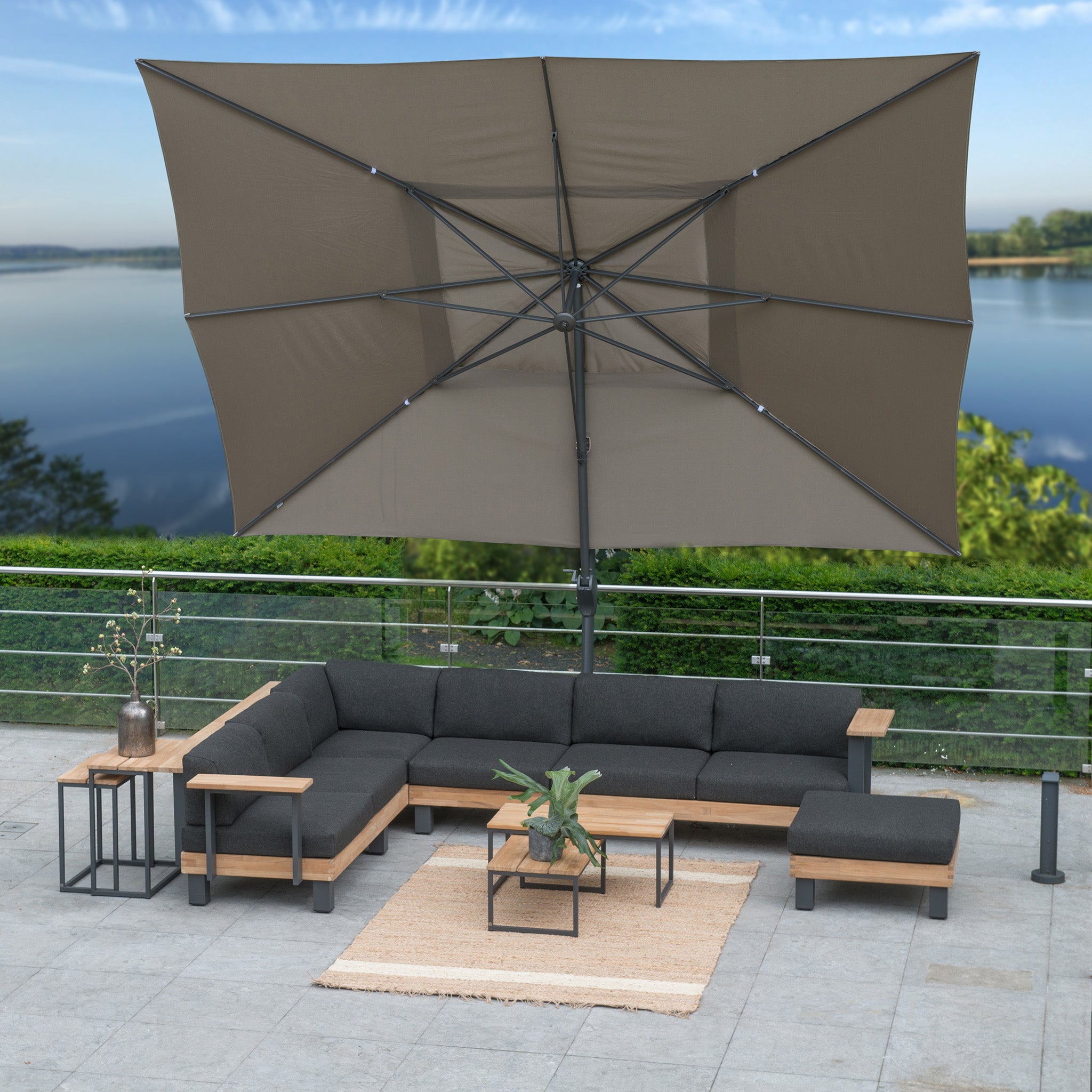 Hacienda 3m x 4m Cantilever Parasol With Granite Base & Cover in Taupe