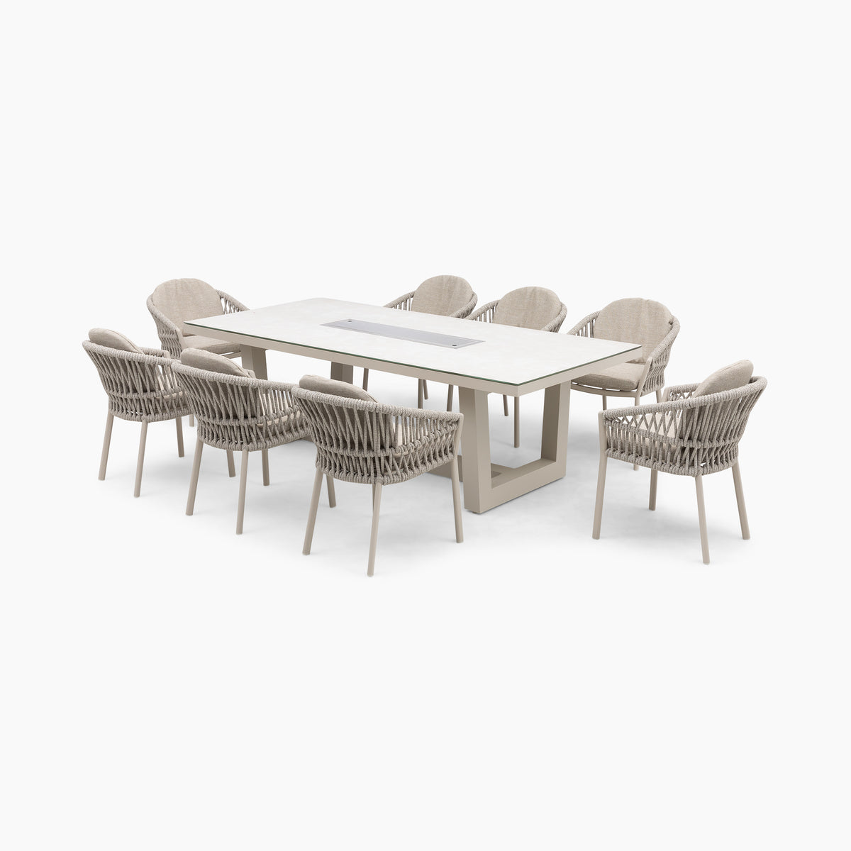 Pello Table Pello 8 Seat Rectangular Ceramic Firepit Dining Set in Fawn