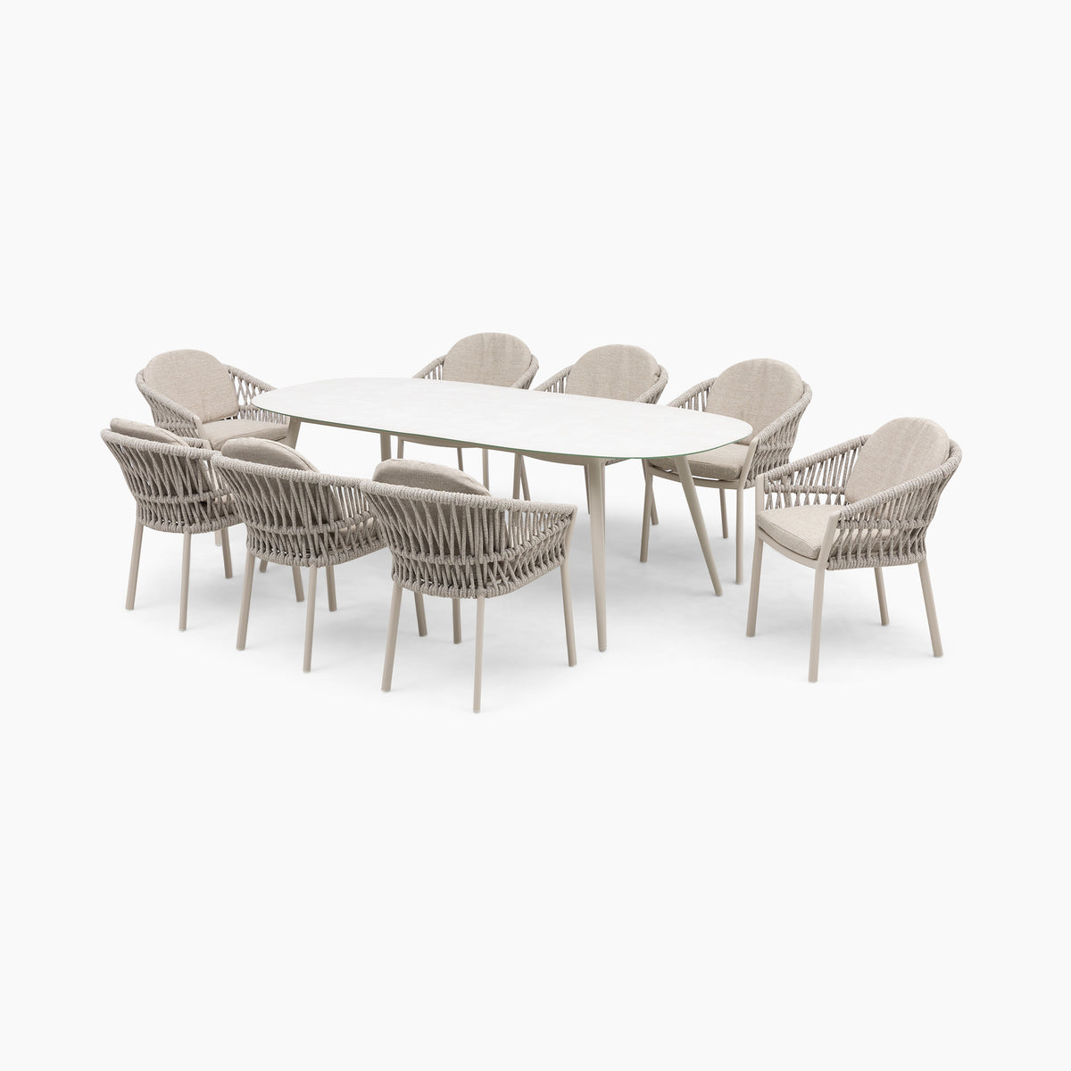Pello Table Pello 8 Seat Oval Dining Set with Ceramic Table in Fawn