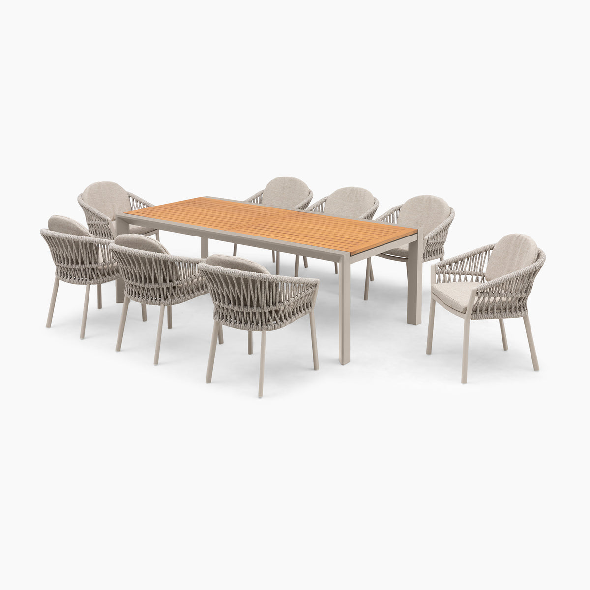 Pello Table Pello 8 Seat Extending Dining Set with Teak Table in Fawn