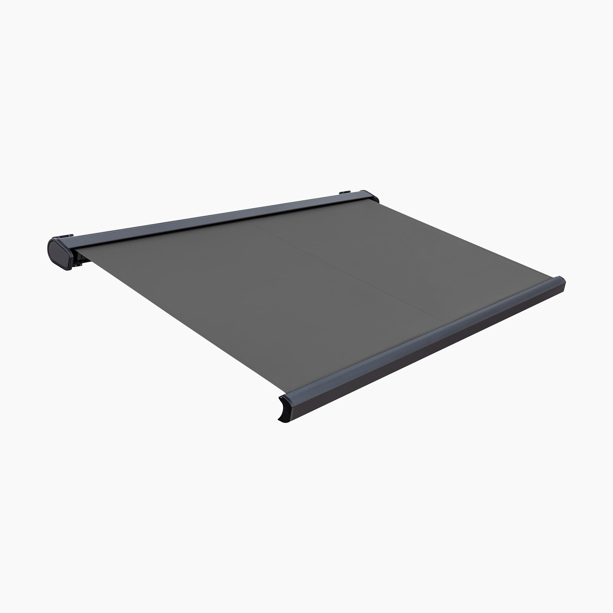 The 4m x 3m Electric Motorised Awning in Grey, shown closed against a white background, is ideal for enhancing your outdoor living area.