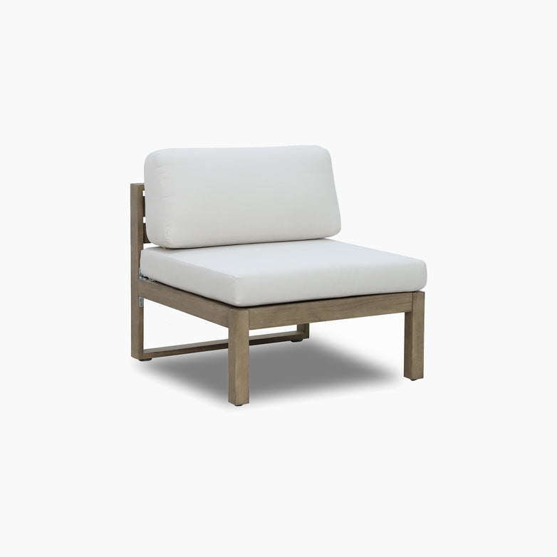 The Andora U-Shape Corner Sofa Set with Coffee Table/Footstool in weathered brown features plush light beige cushions, ideal for modular garden arrangements, and is displayed against a white background.