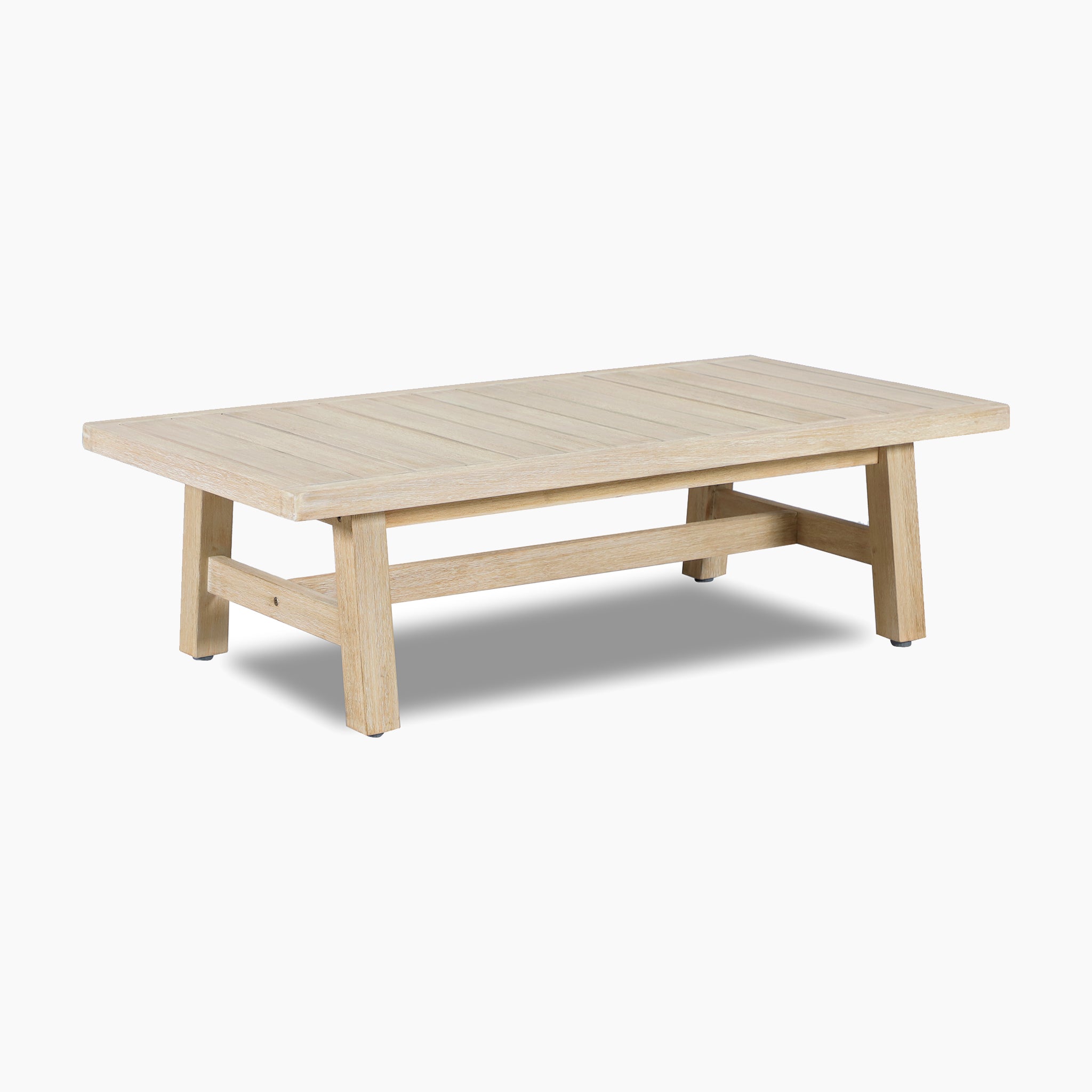 The Quay 3 Seat Sofa Set in Mocha pairs perfectly with a light wood rectangular coffee table featuring simple, sturdy legs and a slatted top—ideal for your outdoor lounge or garden furniture, shown on a white background.