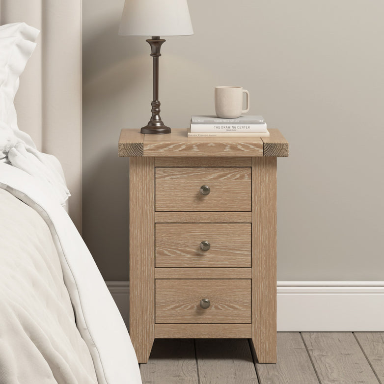 Burford 3 Drawers Bedside Table in Natural Oak