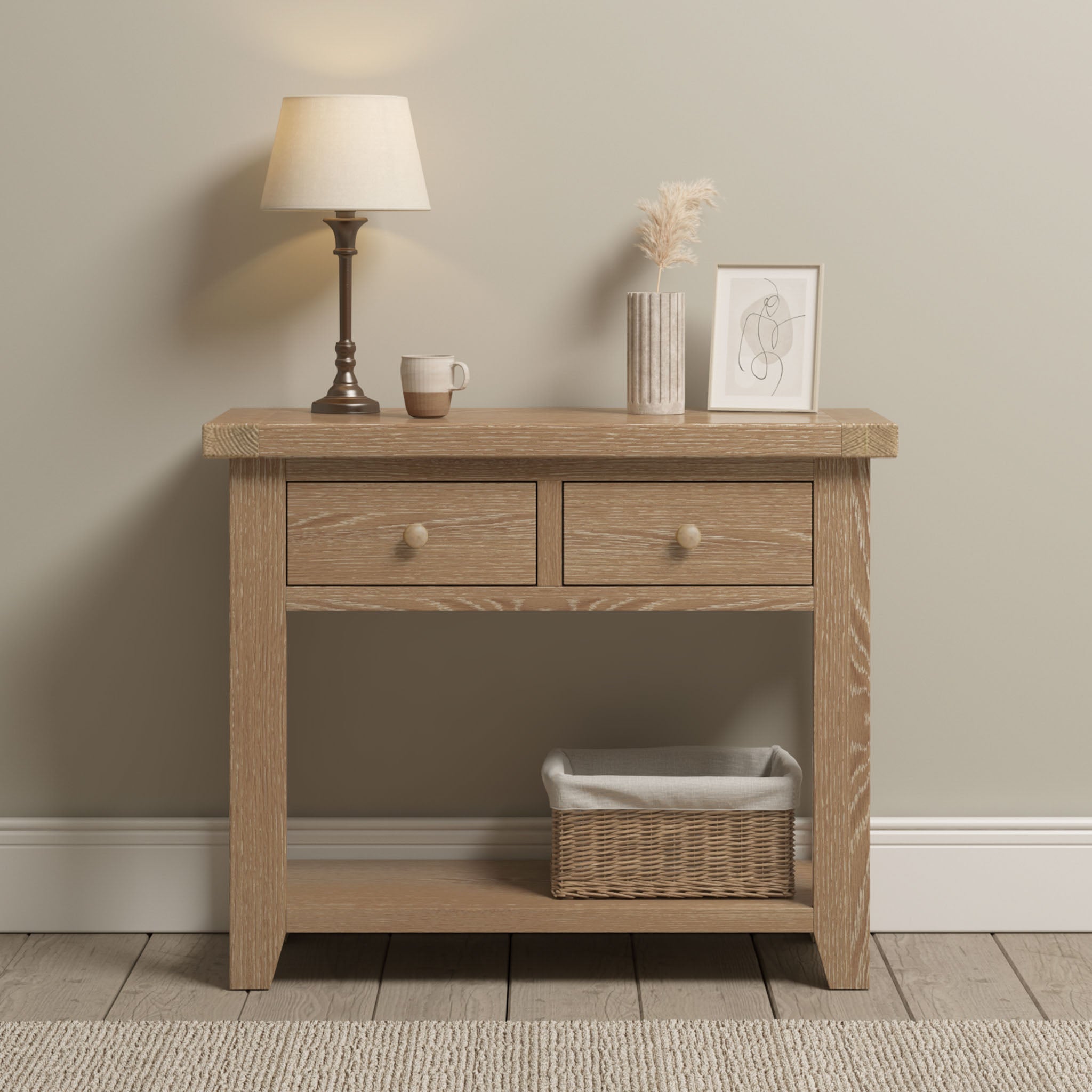 Burford 2 Drawers Console Table in Natural Oak