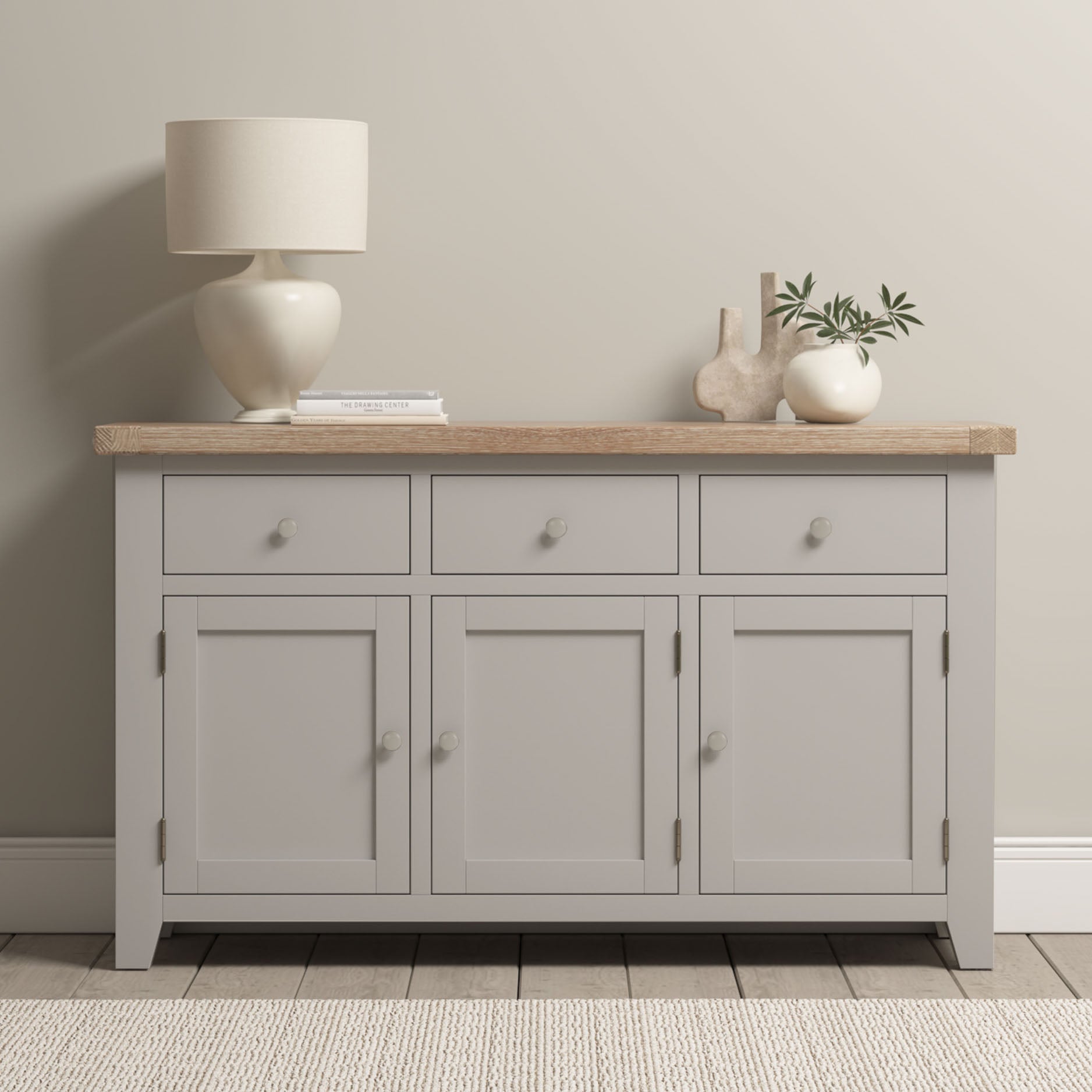 Burford Large 3 Door 3 Drawers Sideboard in Pebble Grey
