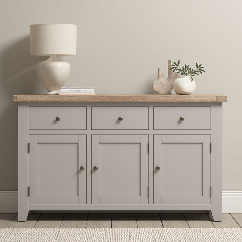 Burford Large 3 Door 3 Drawers Sideboard in Pebble Grey