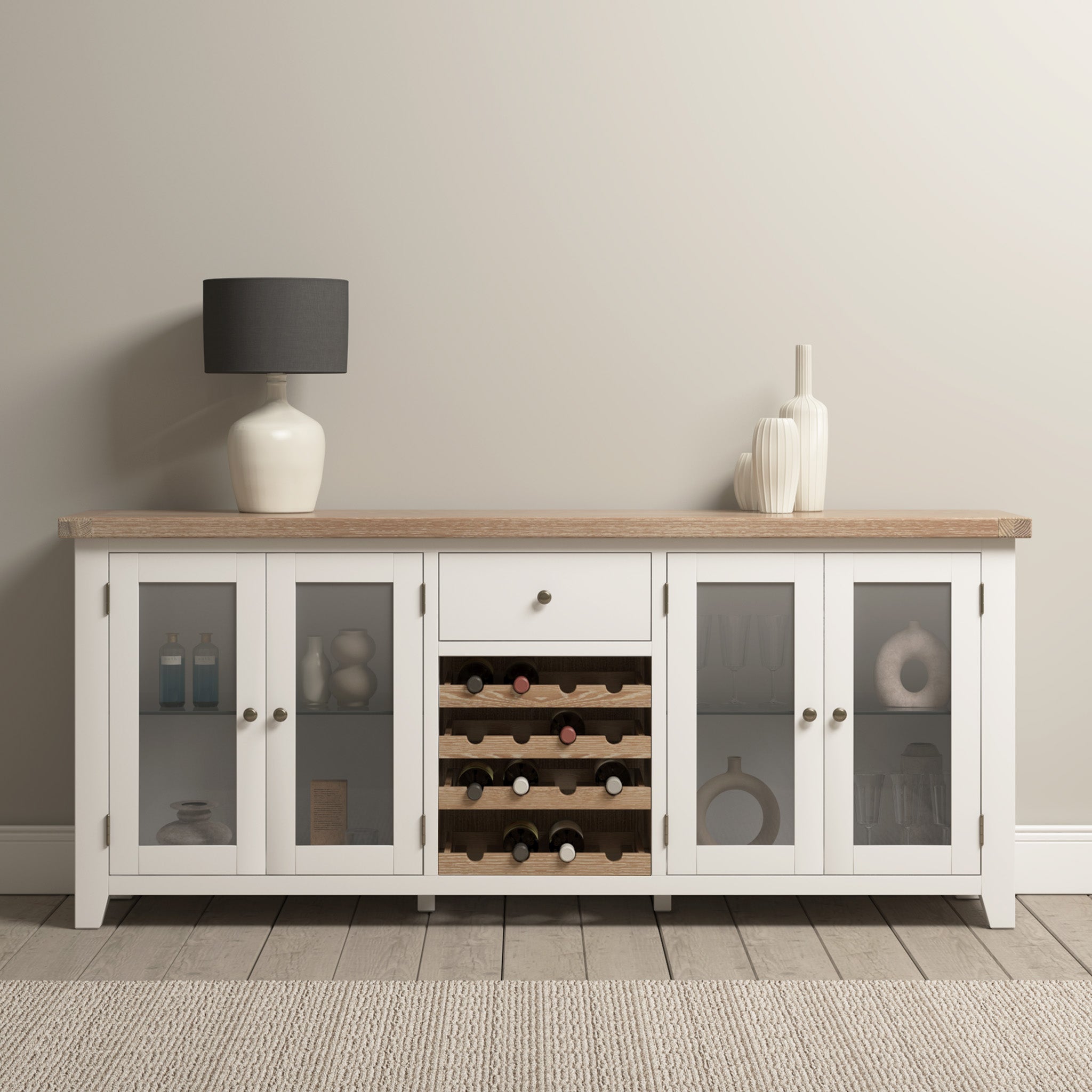 Burford Grand Sideboard with Wine Rack in Warm White