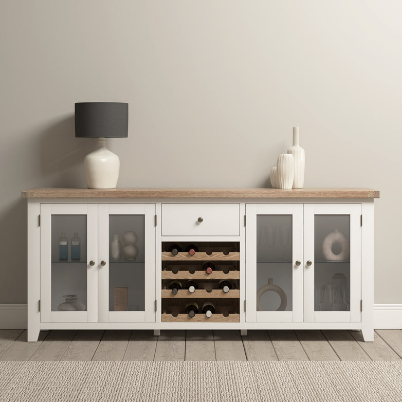 Burford Grand Sideboard with Wine Rack in Warm White
